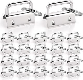 100 Pack Key Fob Hardware 1 Inch Bulk Silver Wristlet Keychain Fob with Key Ring Jewelry Making Ribbon Clamp Lanyard Hardware for DIY Keychains, Lanyards and Wristlet Supplies