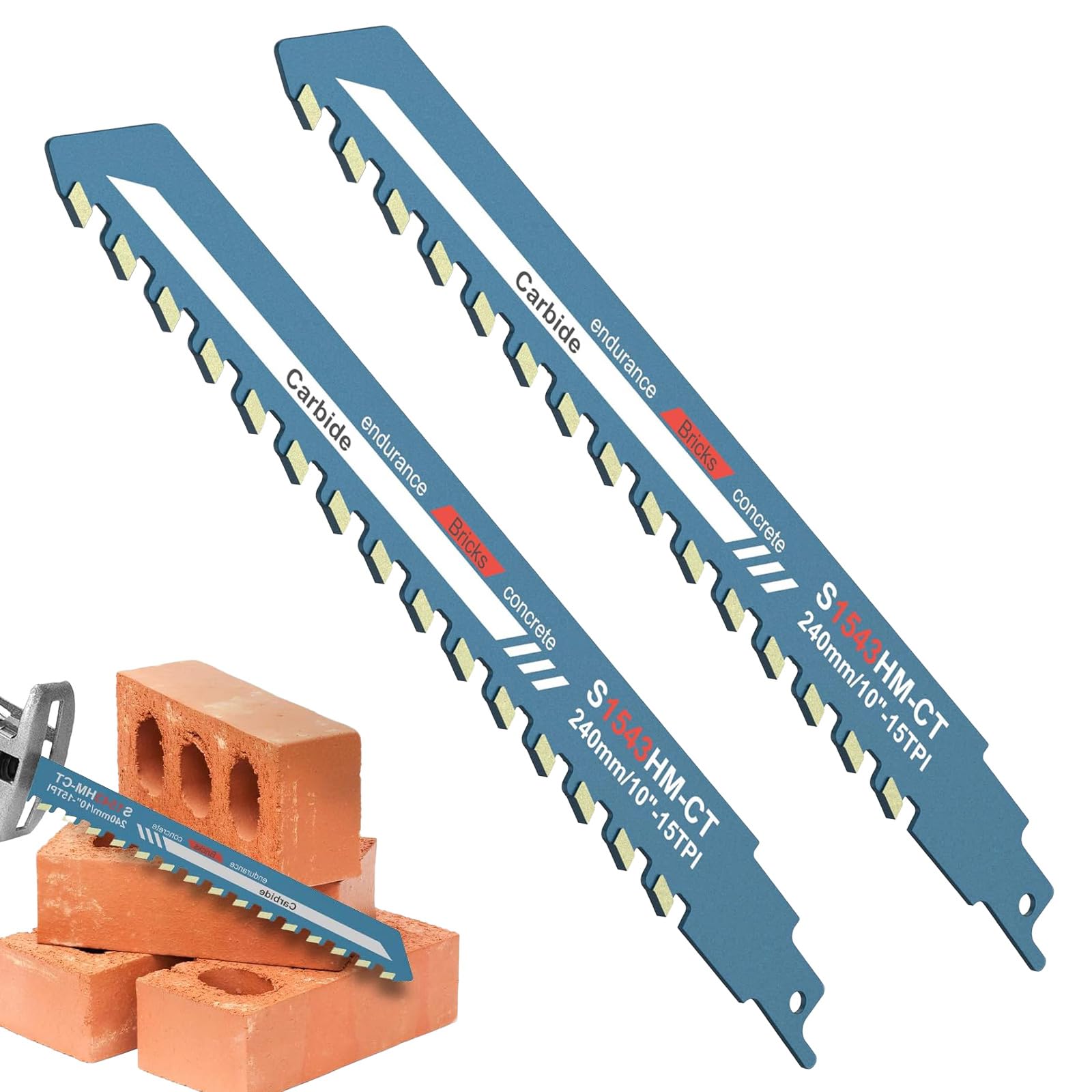 2 hojas de sierra alternantes de 10 pulgadas, hojas de sierra de mampostería con punta de carburo para hormigón, ladrillo, cemento, corte de hormigón aireado, sierras de receta de vástago universal