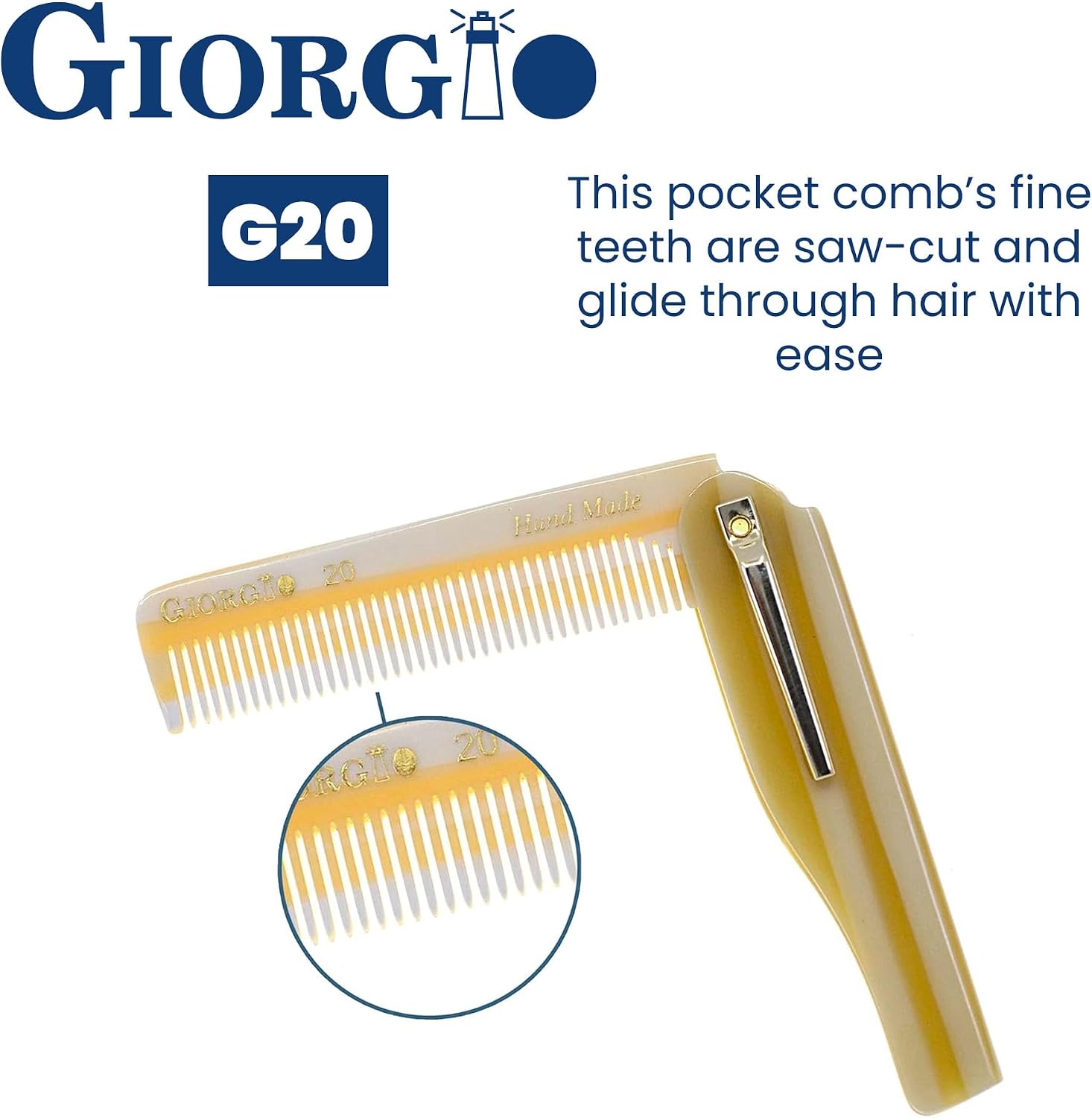 G20 IVY 折りたたみ口ひげとあごひげコーム 6.5インチ - 【ティーザー】 小さな細い歯のポケットコーム 毎日のヘアケアに