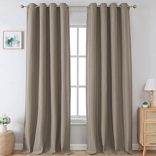 Miniatura 72 de H.VERSAILTEX Cortinas opacas de lino de 96 pulgadas de largo con aislamiento térmico para oscurecer la habitación, cortinas de lino con textura