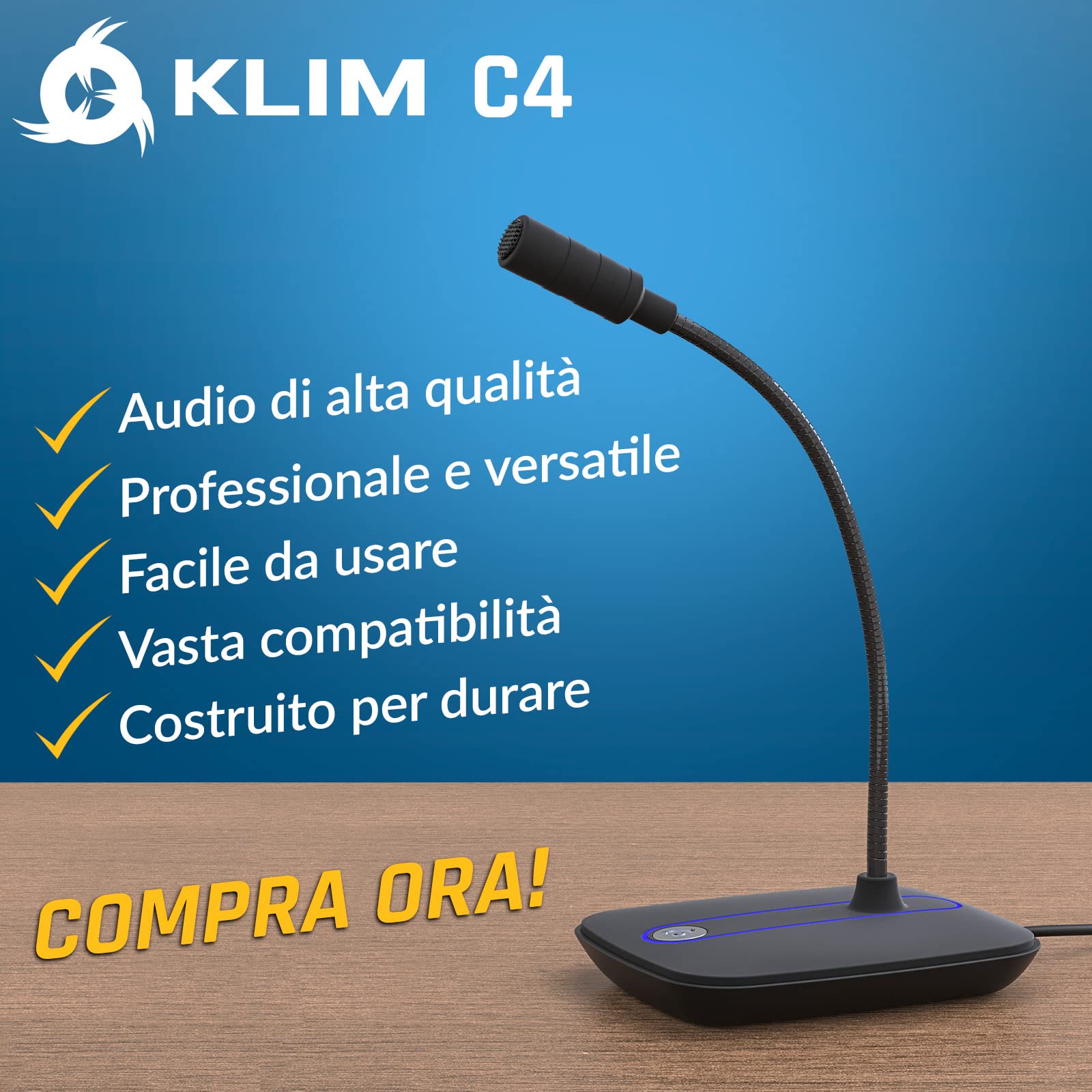 KLIM C4 Microfono per Computer con Pulsante di Silenziamento - Microfono USB per PC e Console - Microfono da Scrivania Professionale con Audio ad Alta Definizione - Compatibile con PC, Mac, Xbox, PS4