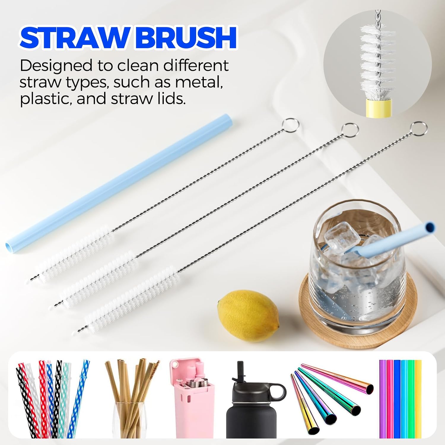 Holikme 6 Pack 4 in 1 Cup Lid Cleaning Brush 3 Straws Bottle Brush,Carrot image 5