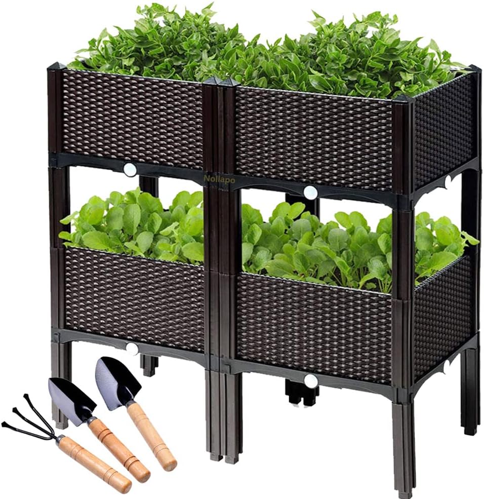 Nollapo Planter Raised Beds Kits Set of 4, Plastic Elevated Garden beds