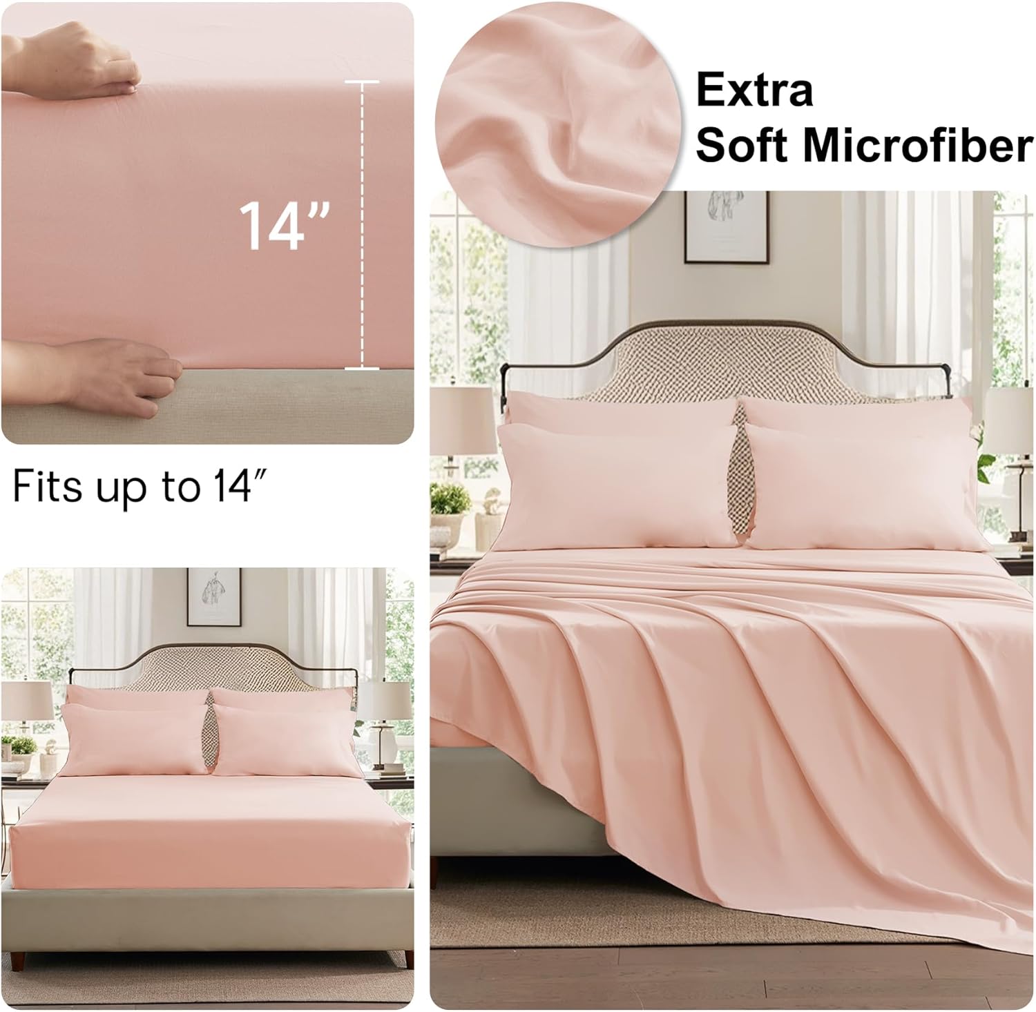 Anluoer Pink Queen Comforter Set 7 Pieces, Bed in a Bag with Sheets, All Season Bedding Sets with 1 Comforter, 2 Pillow Shams, 2 Pillowcases, 1 Flat Sheet, 1 Fitted Sheet - Image 6