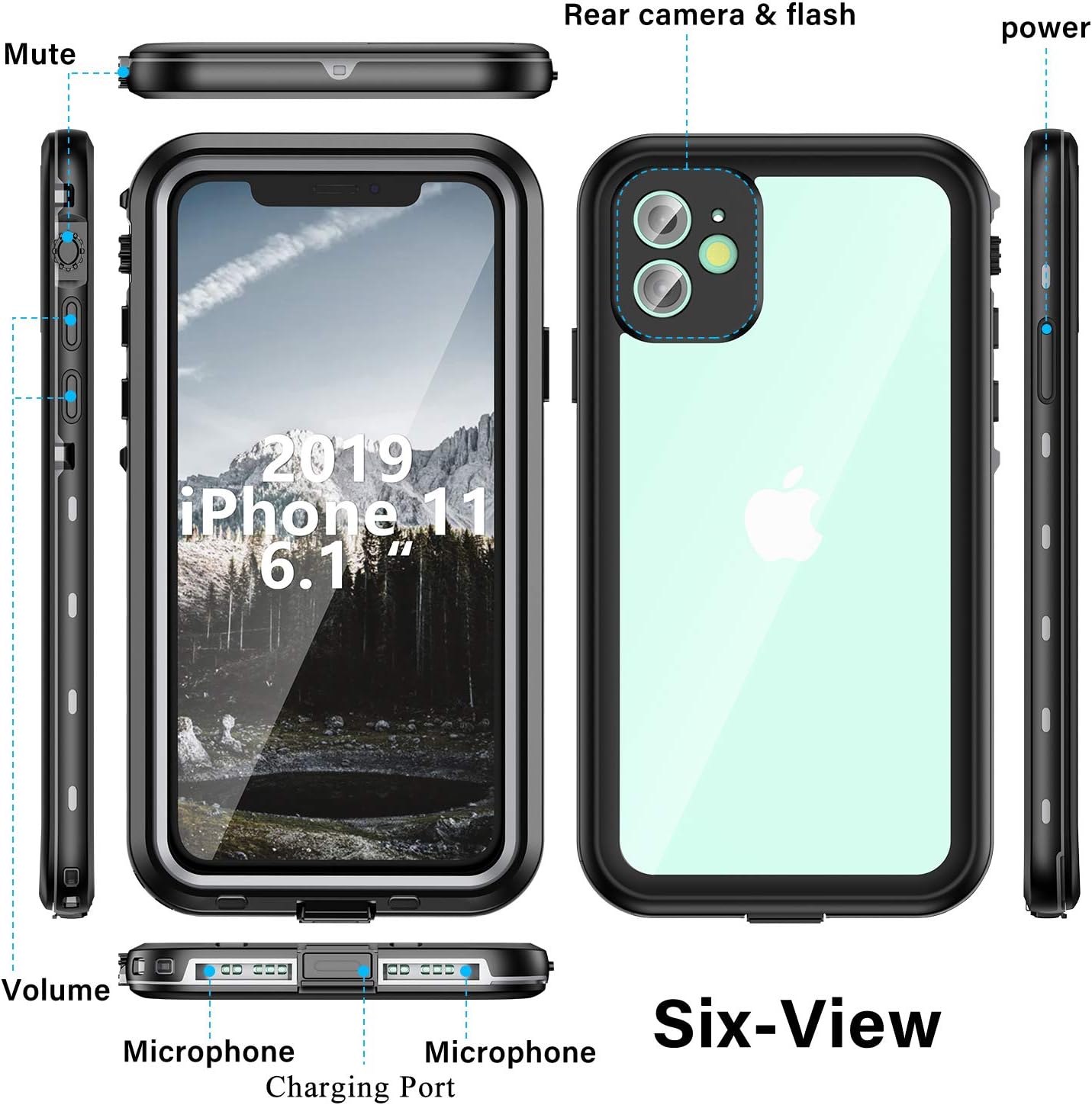 iPhone 11 Waterproof Case, Janazan 360 Full Body Clear Protective Case with Built-in Screen Protector, Waterproof Shockproof Snowproof Dirtproof for iPhone 11 6.1 inch 2019 (Black/Clear)