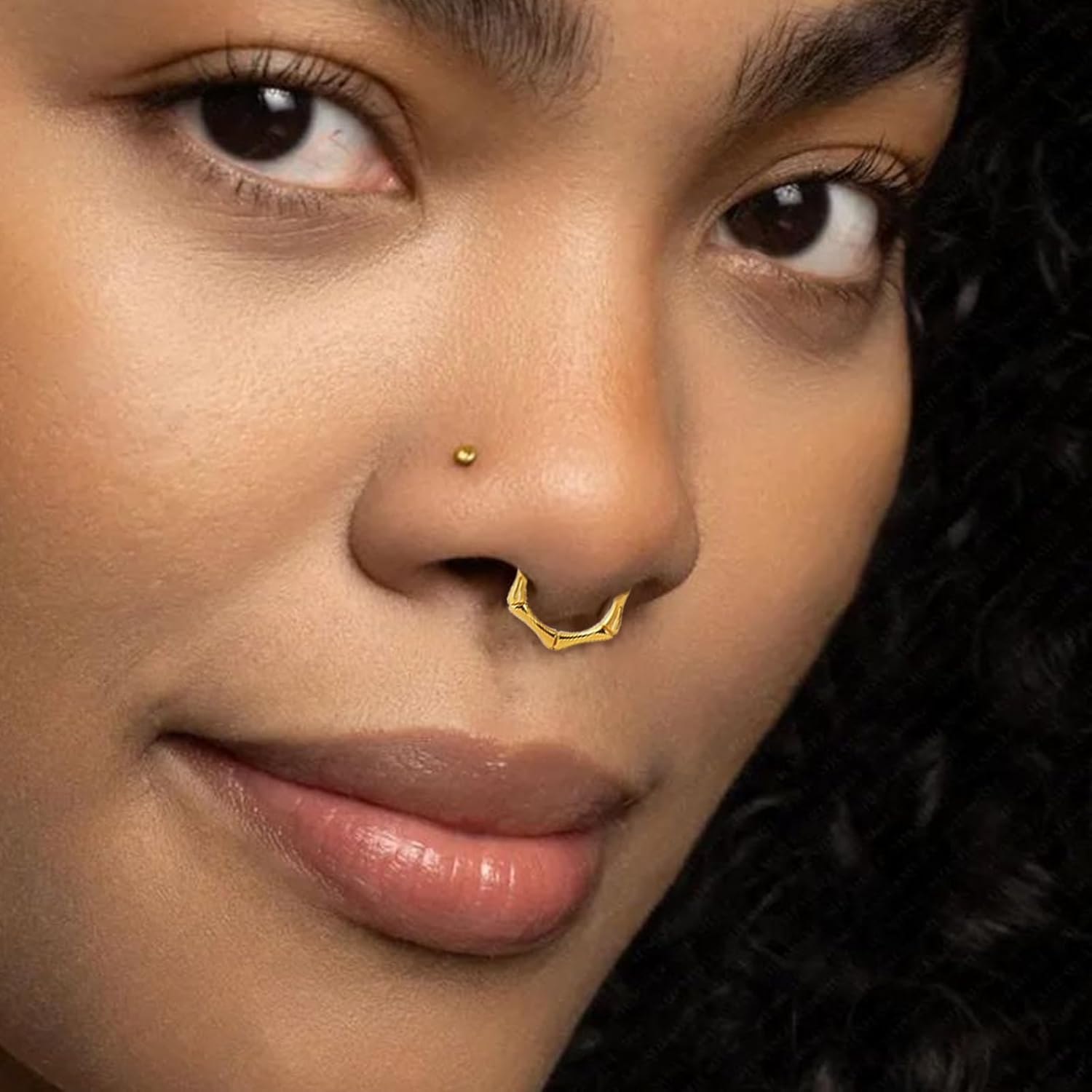 16g Bamboo Septum Rings: Surgical Steel Nose Ring, Helix Cartilage Clicker Hoop Earrings Daith Piercing Body Jewelry for Women Men 8mm/10mm - Image 2
