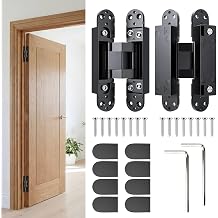 6.5" Hidden Door Hinges, Invisible Concealed Hinges, 180 Swing Adjustable Butt Hinge, Silent Operation, Ideal for Secret Rooms, Bookcase Doors & More Black, 2 Pack