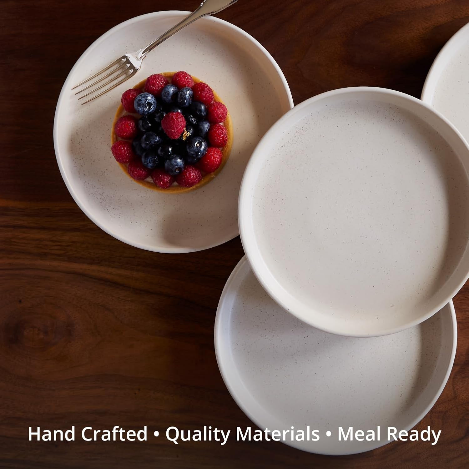 Goodies Cream Breakfast Plates (Set of 4), Handmade Ceramic, Glazed, Dishwasher Safe, Microwave Safe, Durable, Easy-to-Clean, Stackable, Modern, 8 Inch