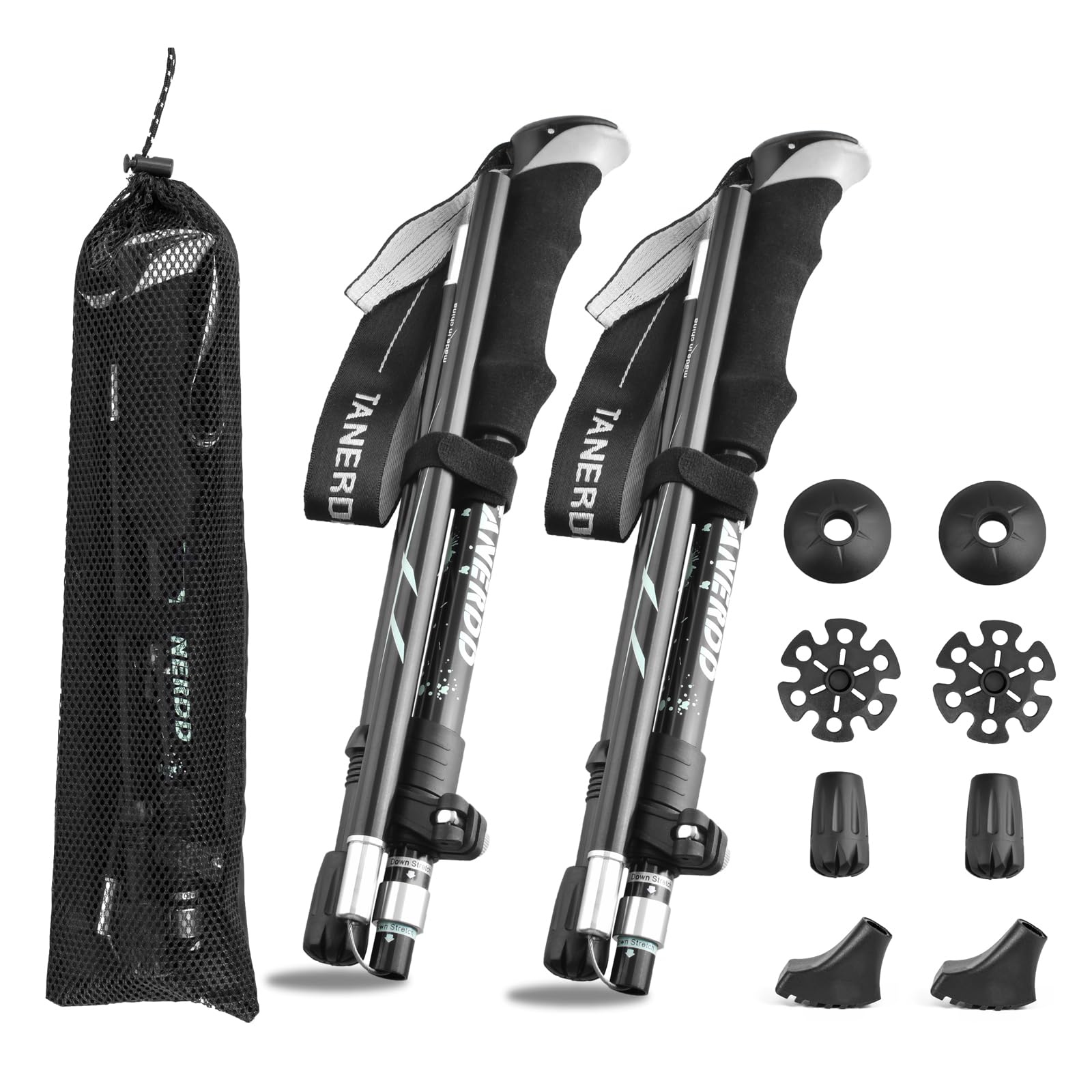 TRIWONDER トレッキングポール 折りたたみ 登山ストック ウォーキングポール 軽量アルミ製 コンパクト 収納バッグ付属品付き (ブラック - 110cm（2本）)