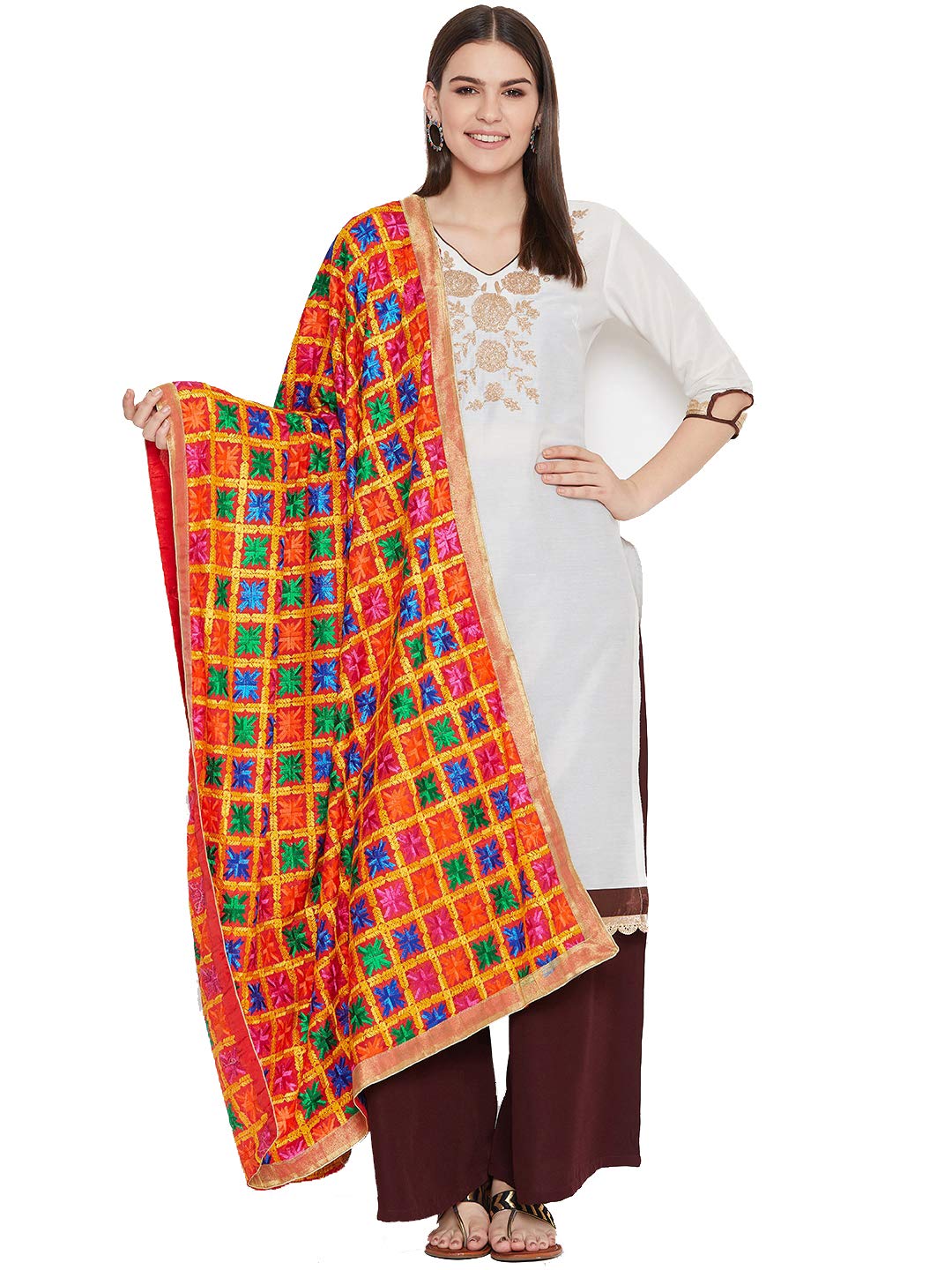 Weavers Villa Women's Heavy Phulkari Multicolored Embroidery Dupatta.. (Multi-5), 2.25 Mtrs