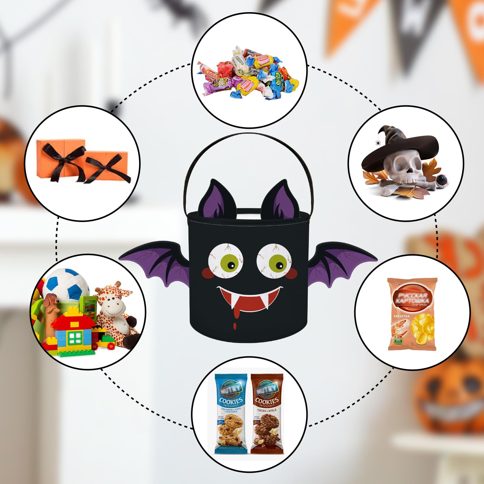 Clastyle 8L Halloween Pequeño Bolsa de Dulce Murciélago con Asa Bolsa de Caramelo Truco o Trato Wacky para La Regalos de Fiesta Decoraciones, Murciélago 3D