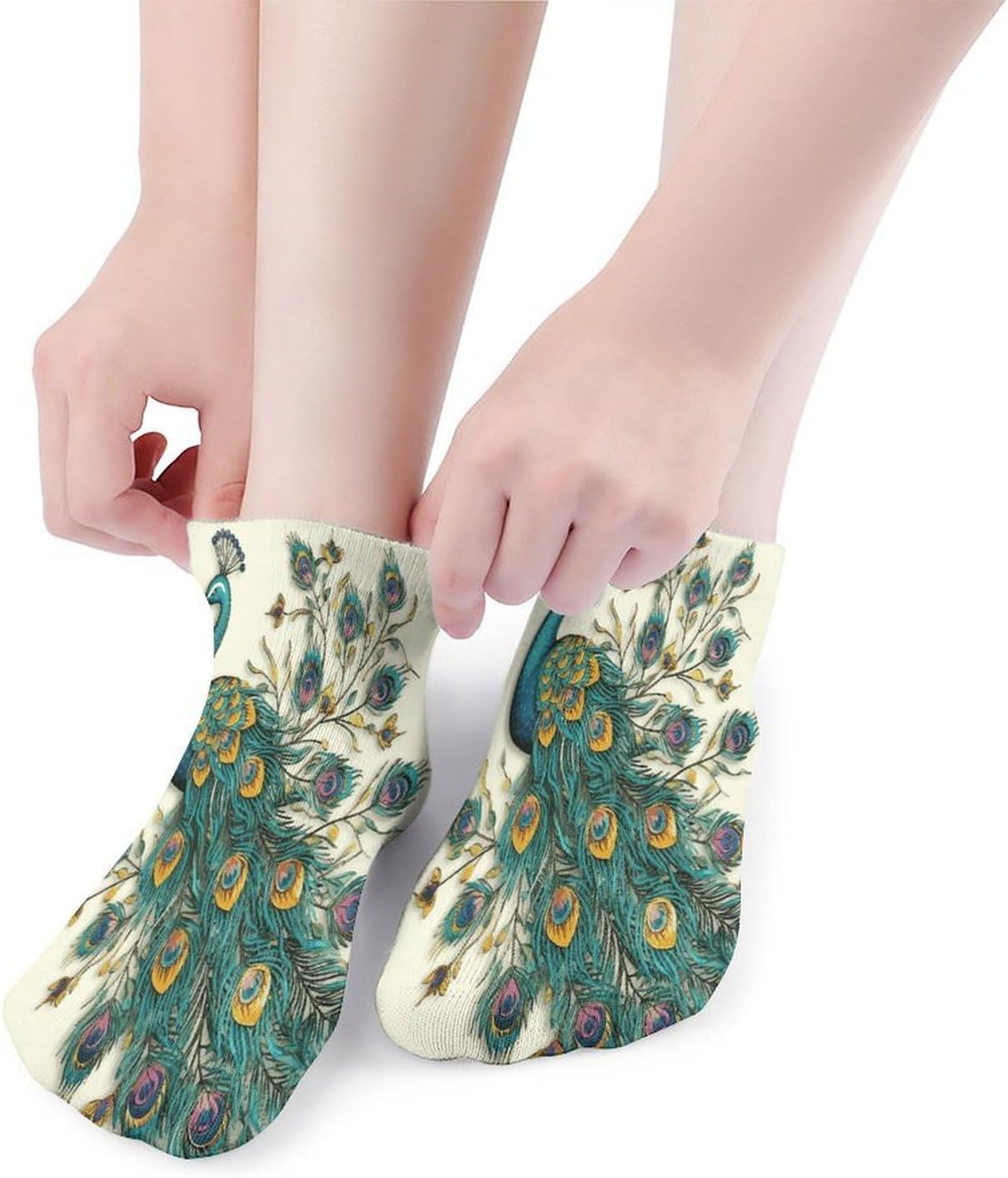 Peacock Pattern Ankle Socks for Men Women 5 Pairs | Comfortable Casual Low Cut Socks, Lightweight No Show Breathable Athletic Socks, Soft Mini Crew Socks for All Seasons