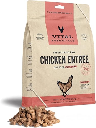Vital Essentials Alimento crudo liofilizado para gatos, pollo mini nibs entrante, 8 onzas