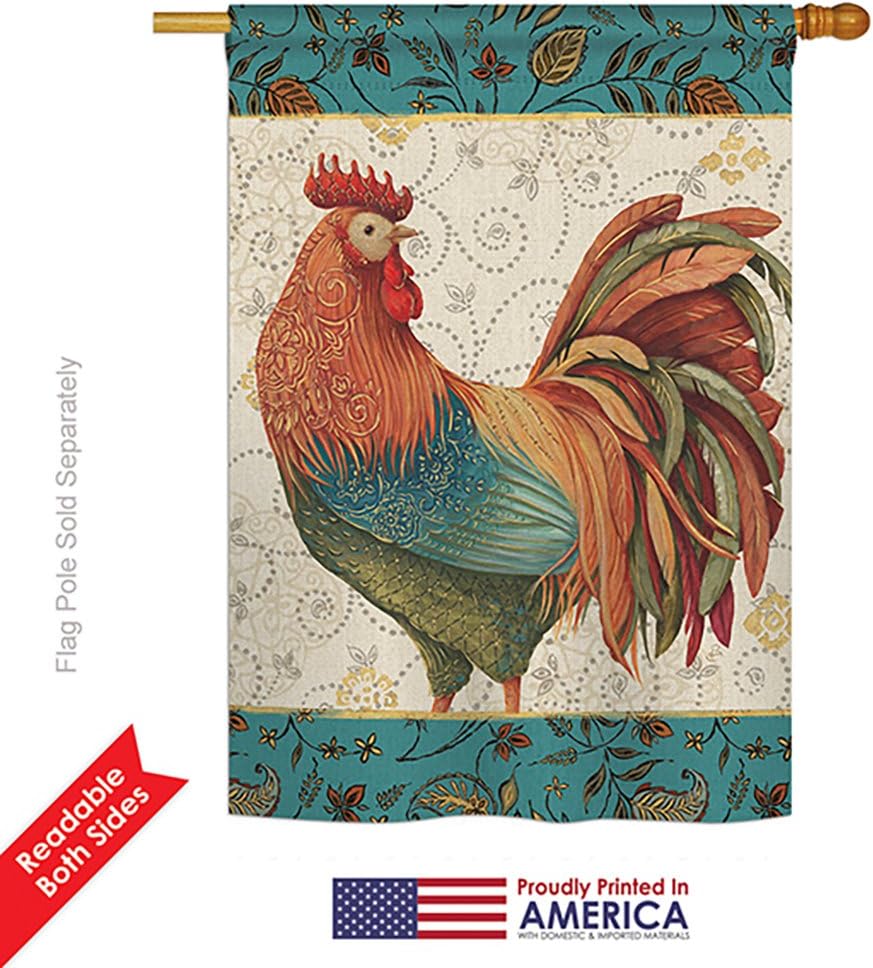 Breeze Decor H110118 Rooster Spice Nature Farm Animals Decorative Vertical House Flag, 28" x 40", Multi-Color