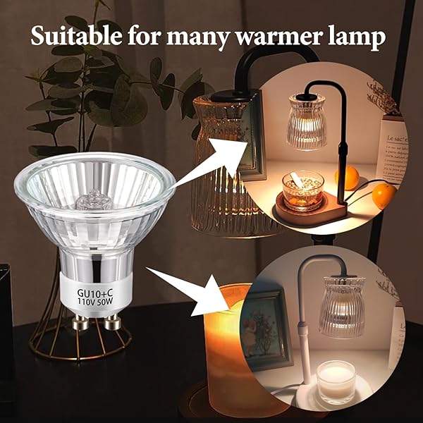 KIWEN GU10 Halogen Light Bulbs for Candle Warmer Lamp, 120V 50W, Dimmable 2700K Warm White, GU10+C Replacement Bulbs, Pack of 2 - 5