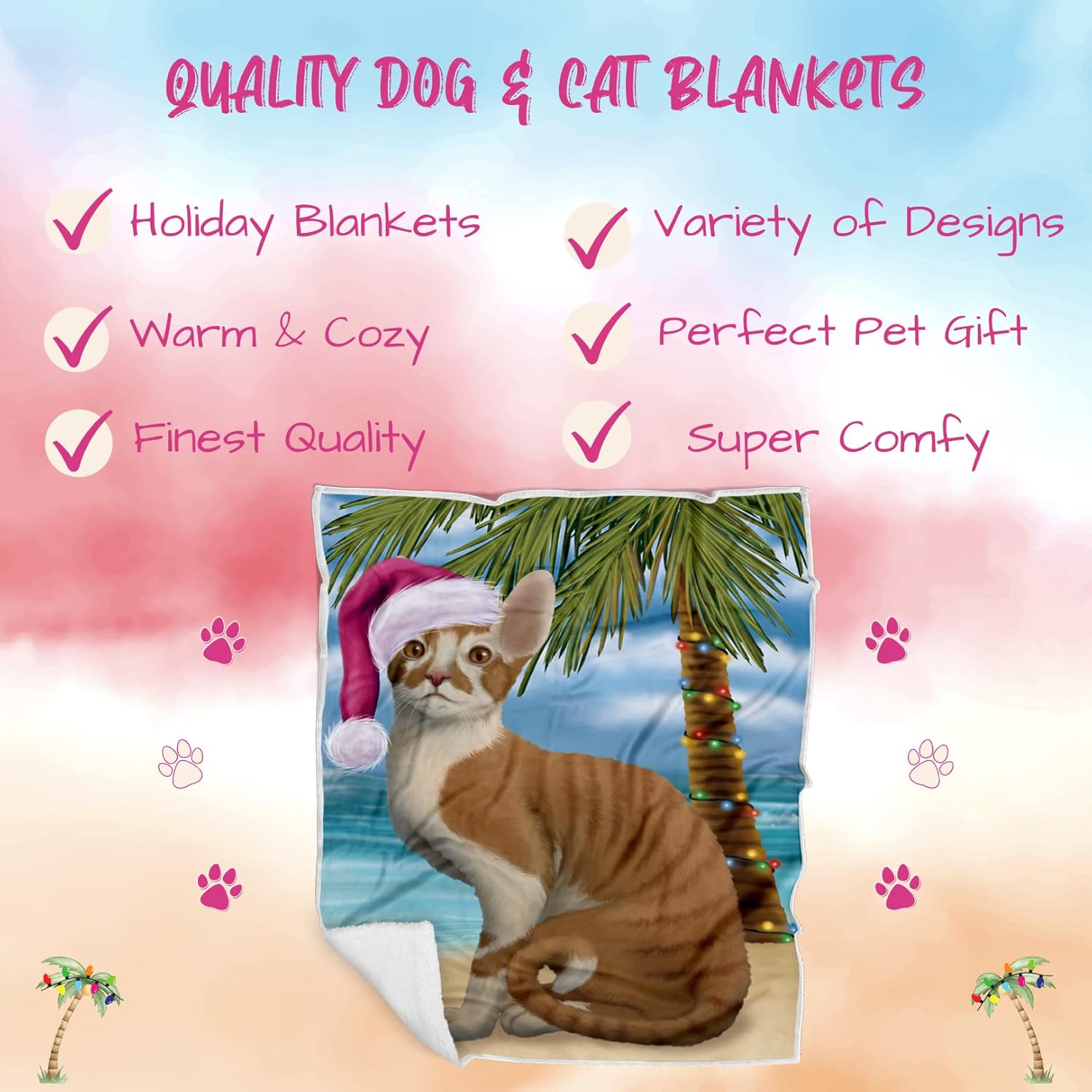 Doggie of the Day Cornish Red Cat Blanket - Christmas Summertime Beach - Super Soft & Warm Pet Theme for Sofa or Bed, Warm Fleece, Sherpa or Woven Material, BLNKT87636 (30x40 Fleece)