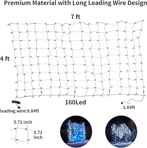 Miniatura 7 de Red de luces LED de Navidad para exteriores, 160 luces LED de 4 x 7 pies, luces de red de malla conectables para interiores y exteriores, para
