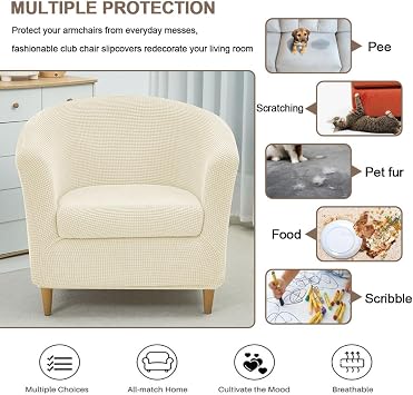 2 Piece Club Chair Slipcover Stretch Barrel Chair Covers Slipcover Tub Chair Slipcovers Round Accent Armchair Covers Removable Couch Furniture Protector for Living Room Beige