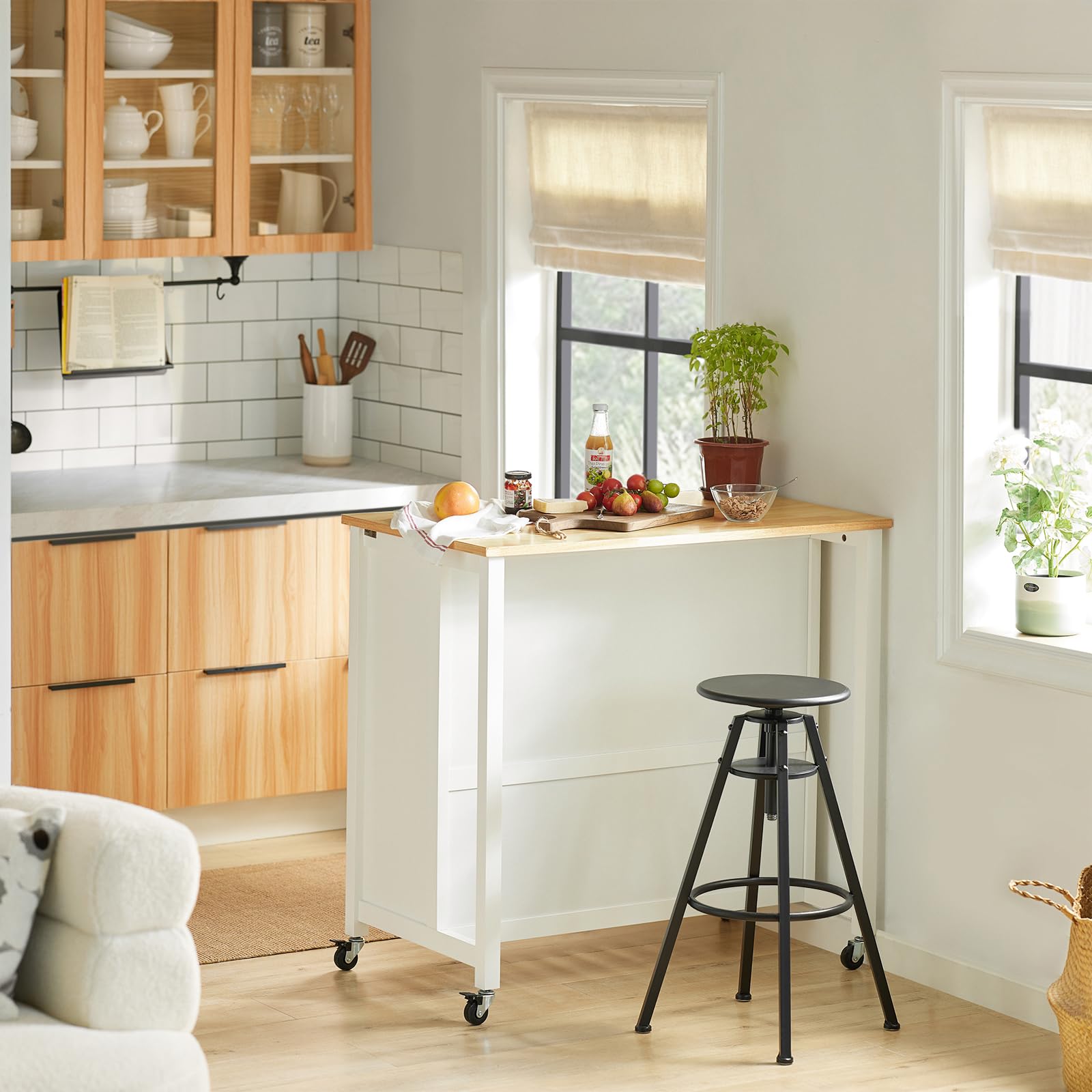 SoBuy Mobile Cucina Salvaspazio Carrello Cucina con Ruote Credenza Cucina Mobiletto Cucina Dispensa Isola Cucina Mobile Cucina con Cassetti Piano in Legno Bianco-Naturale 98x94x58 cm FKW74-WN