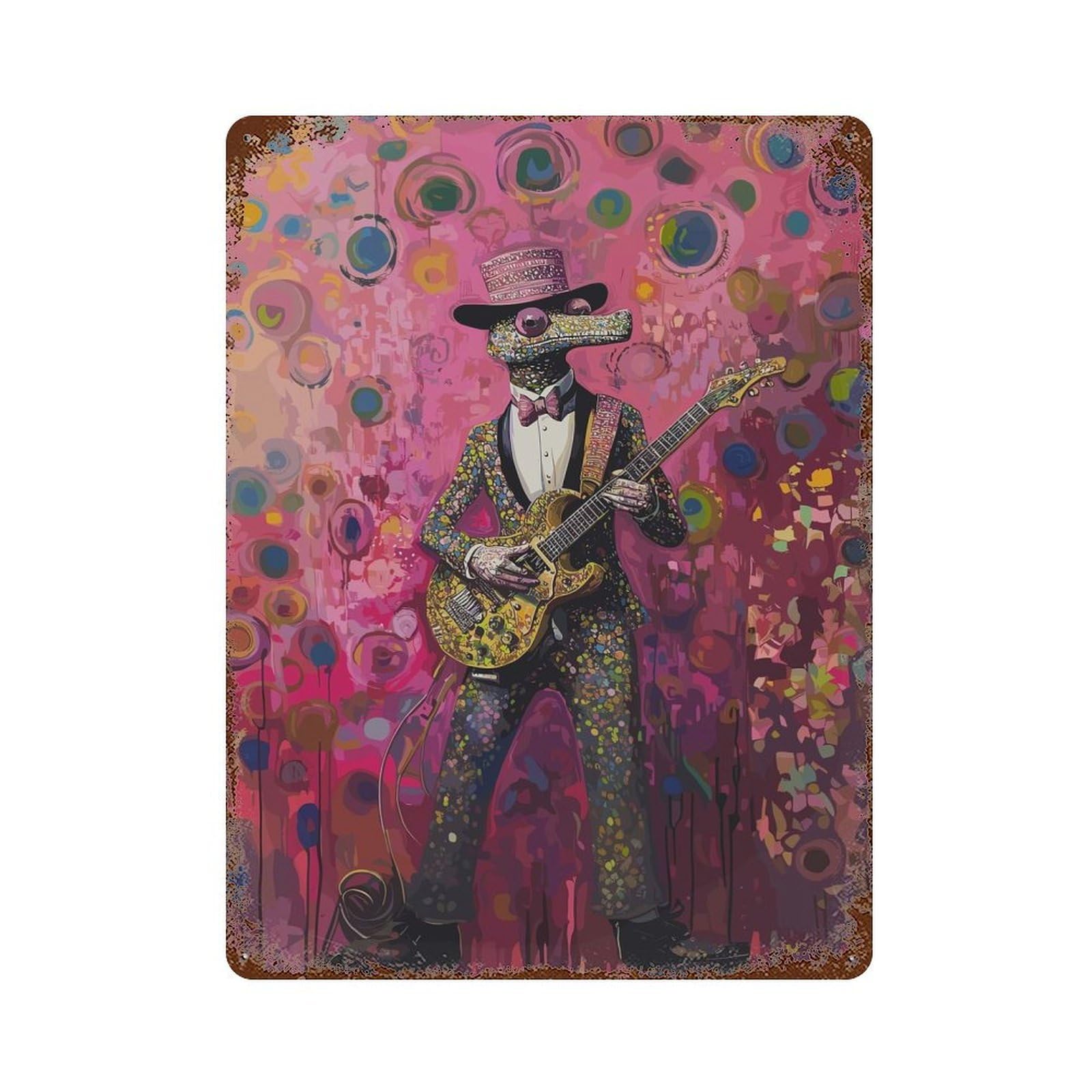 Lizard Rock Star Aged Metal Wall Plaque 15.7"x11.8", Industrial Home Decor for Pub, Kitchen And Man Cave Decor