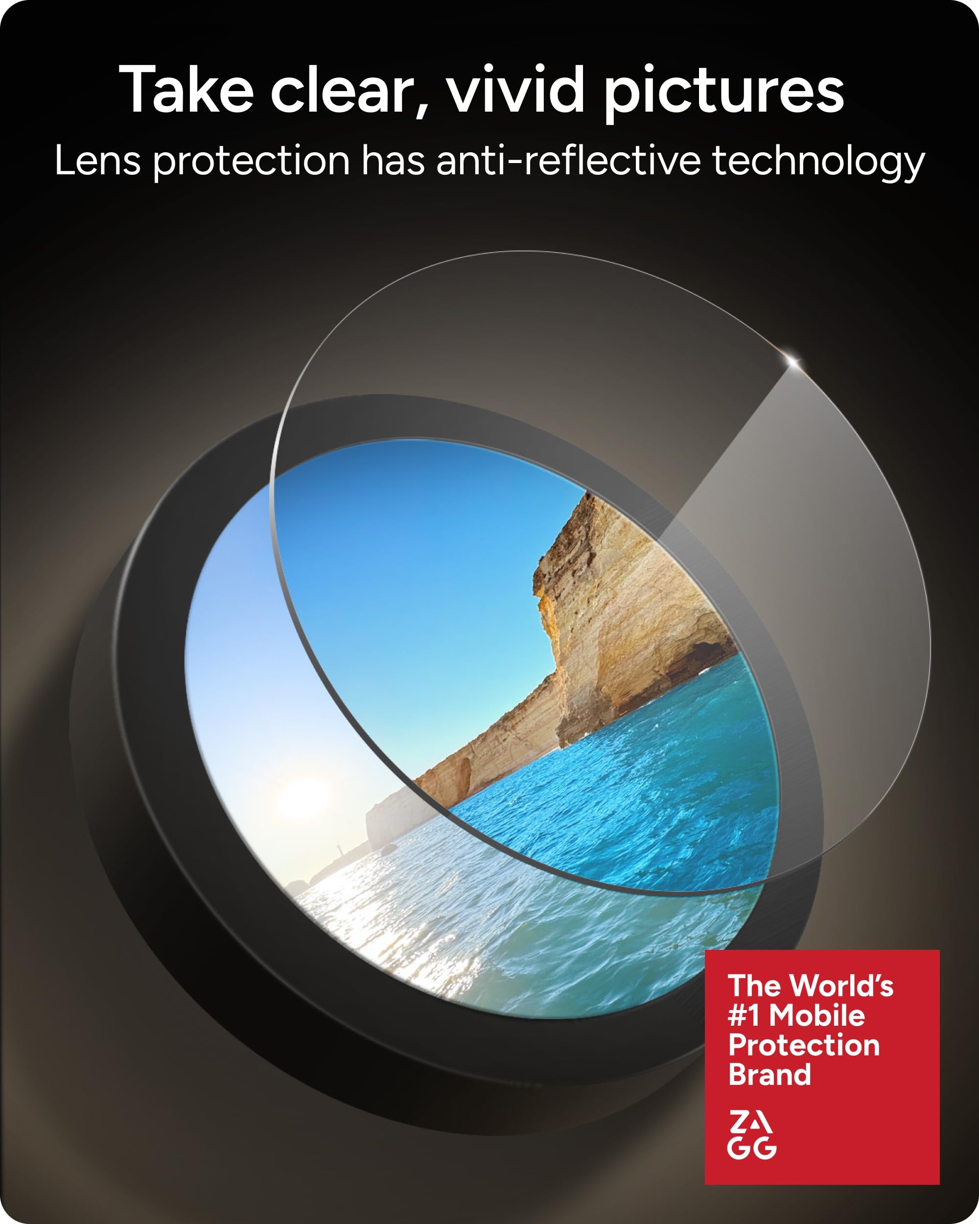 ZAGG Glass Elite - Protezione antiriflesso per obiettivo della fotocamera Google Pixel 10/10 Pro, tecnologia antiriflesso, antigraffio e resistente agli urti, senza sbavature, invisibile, materiali