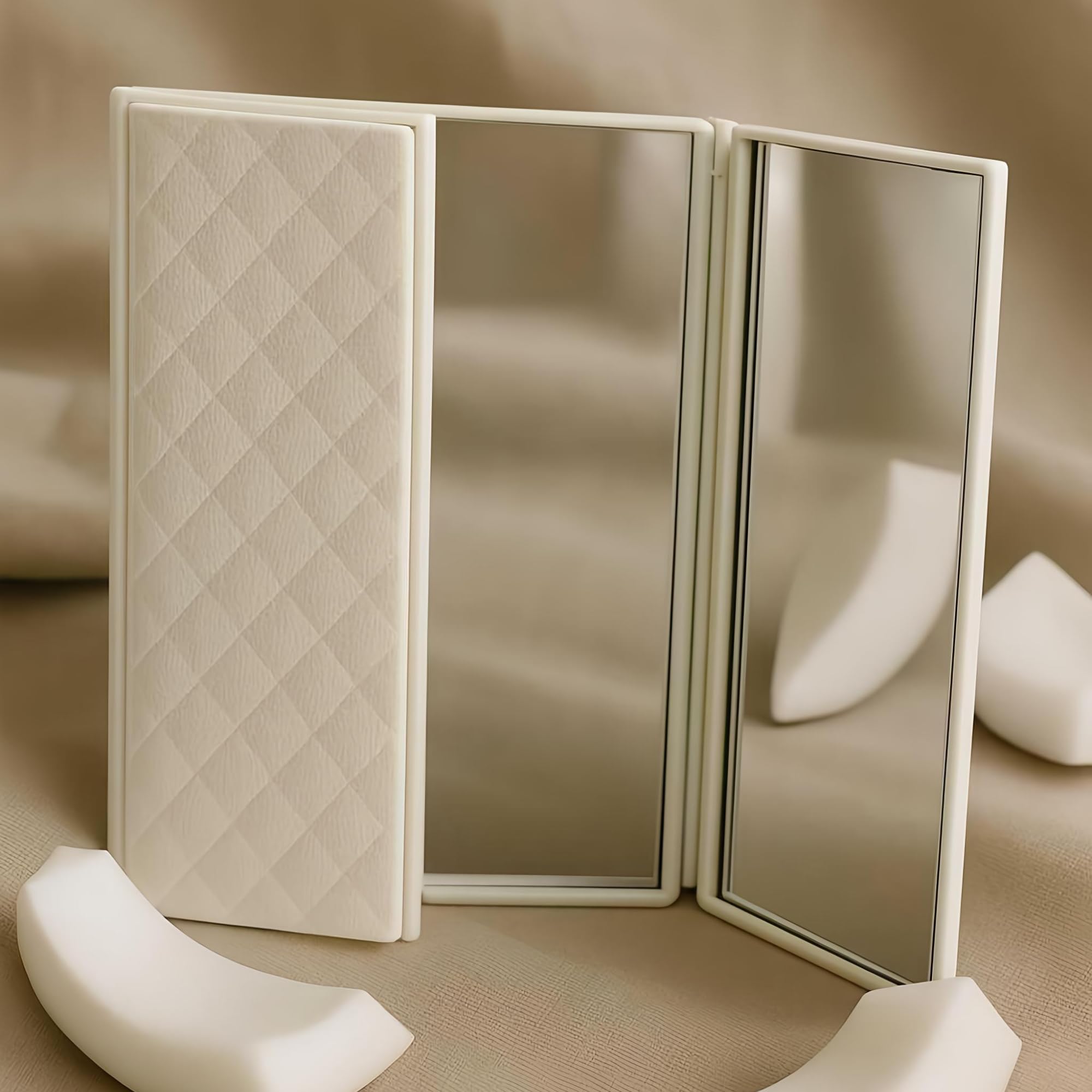 TOMATUS Tri-Fold Makeup Mirror with Stand | Travel-Friendly Vanity Mirror | Portable and Compact Tabletop Folding Mirror for Beauty, Skincare, Pack of 1, White-image-42