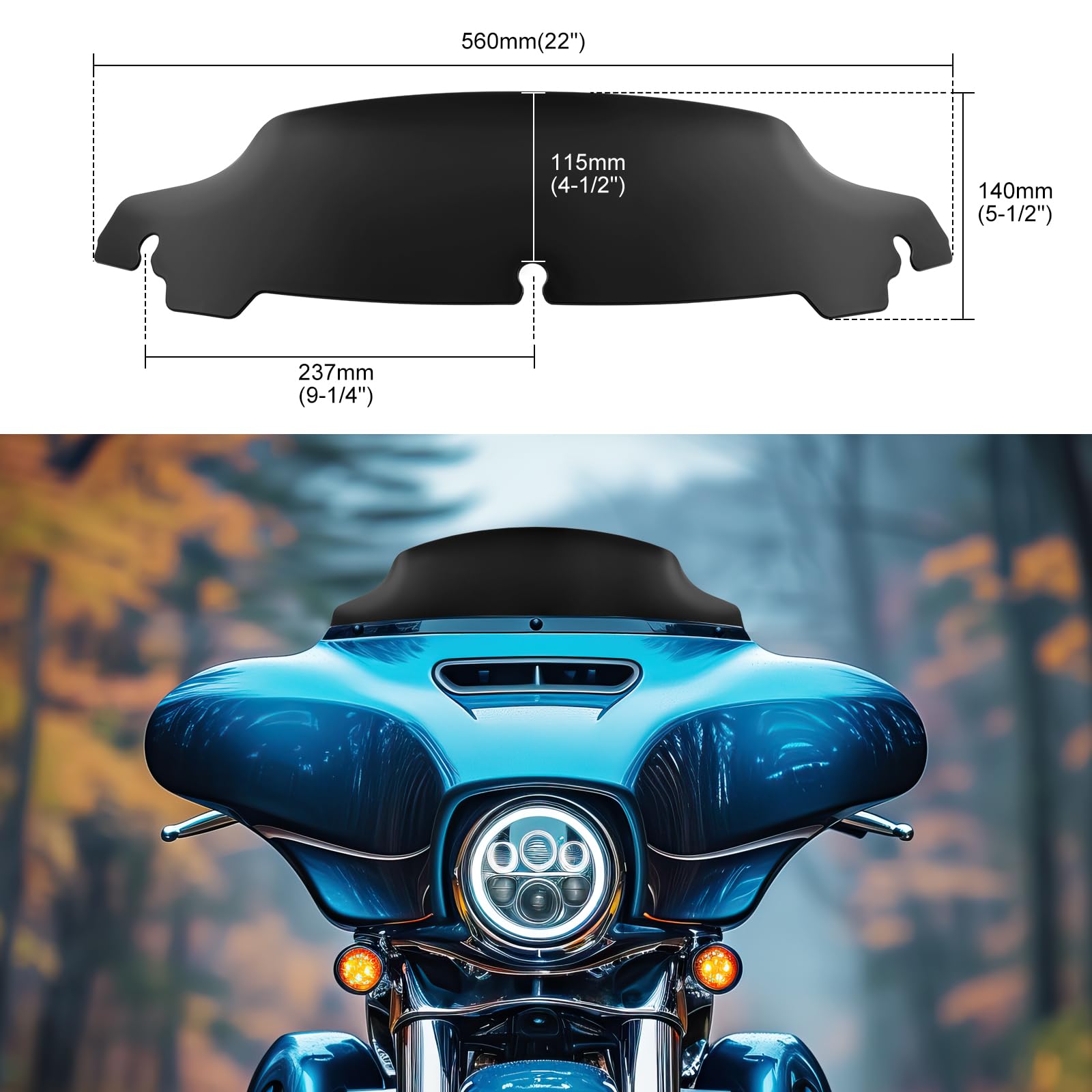 JMTBNO Parabrezza Onda Nero 11,4 cm Compatibile per Harley Davidson Touring Street Glide/Electra Glide/Ultra Limited/Tri Glide FLHT FLHX FLHXS FLHTK 2014-2024