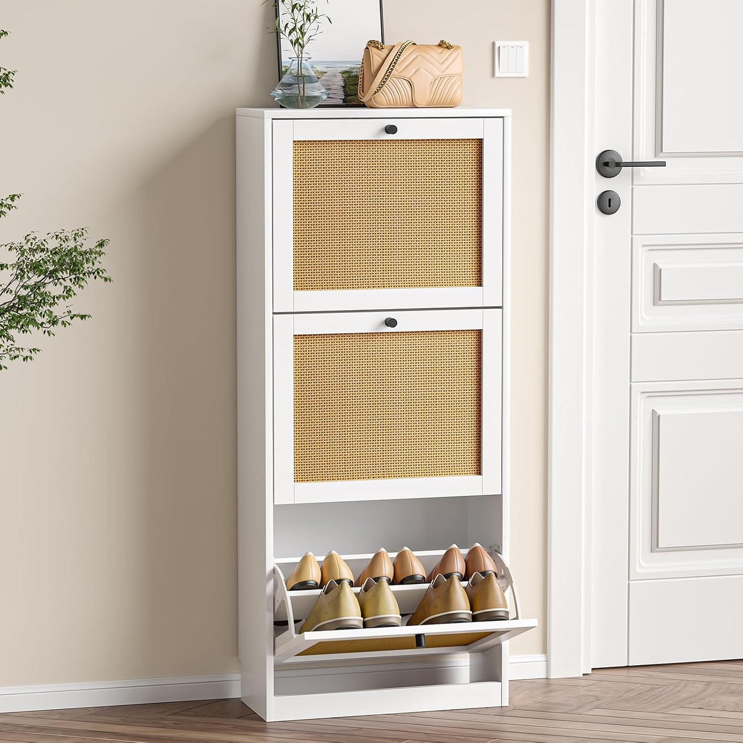 Shoe Cabinet with 3 Flip Drawers Space-Saving Shoe Rack Shoe Storage for 12-18 Pairs of Shoes Hallway Furniture and Living Room 51 x 22.5 x 122 cm