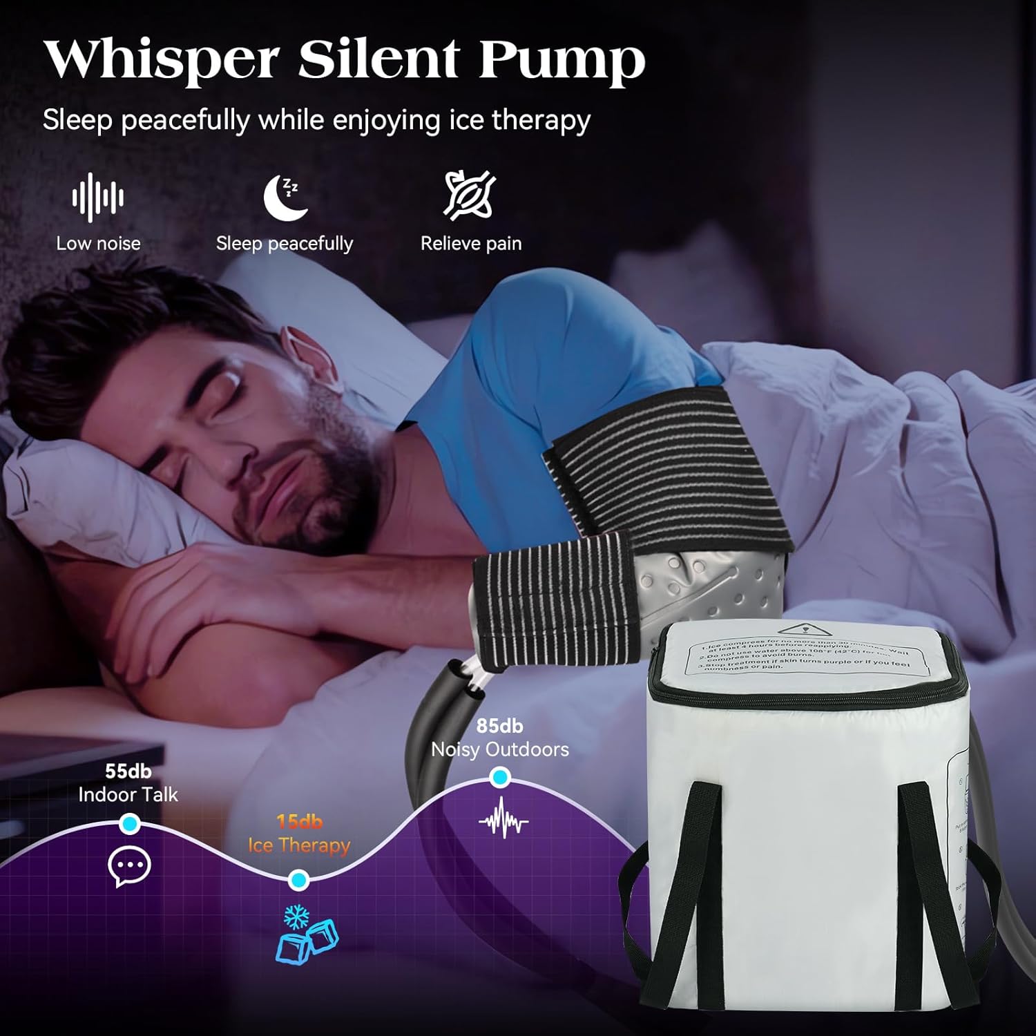 Cold Therapy Machine with 60-Minute & 3 Speeds - Portable Ice Pack for Knee, Shoulder, Hip, Ankle - Leak-Resistant Circulating Unit