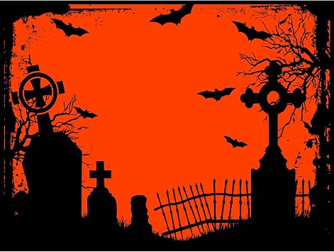 Wee Blue Coo Prints Painting Illustration Halloween Graveyard Cemetery Silhouette Art 12x16 Poster MP3124B