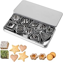 Aokrice 30 Pcs Mini Cookie Cutters, Geometric Shapes Metal Cookie Biscuit Cutter Set, Star Flower Hexagon Heart Oval Stainless Steel Cutter for Baking Out Pastry Dough, Pie Crust & Fruit, Fondant