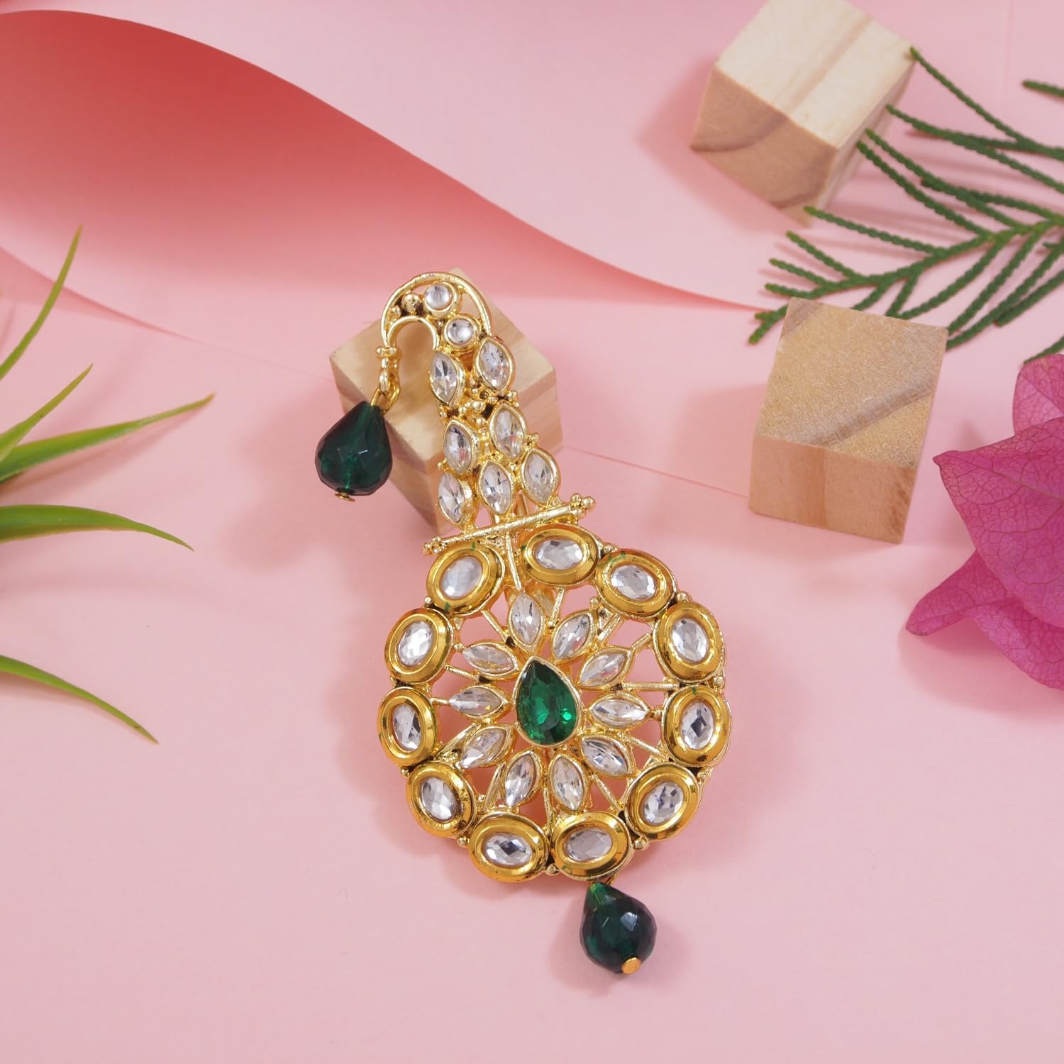 I Jewels Gold Plated Indian Traditional Handcrafted Kundan and Stone Safa Dulha Pagadi Kalangi Brooch for Groom Men