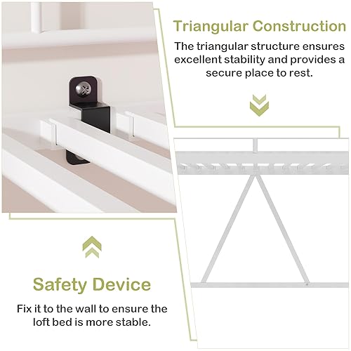 Miniatura 4 de VECELO Cama alta de metal tamaño individual, base de cama resistente con escalera extraíble y barandilla de seguridad, ahorro de espacio, sin ruido,