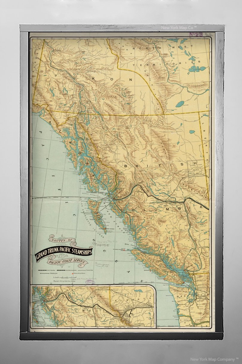Buy ca. 1910 Title Routes of Grand Trunk Pacific Steamships Pacific