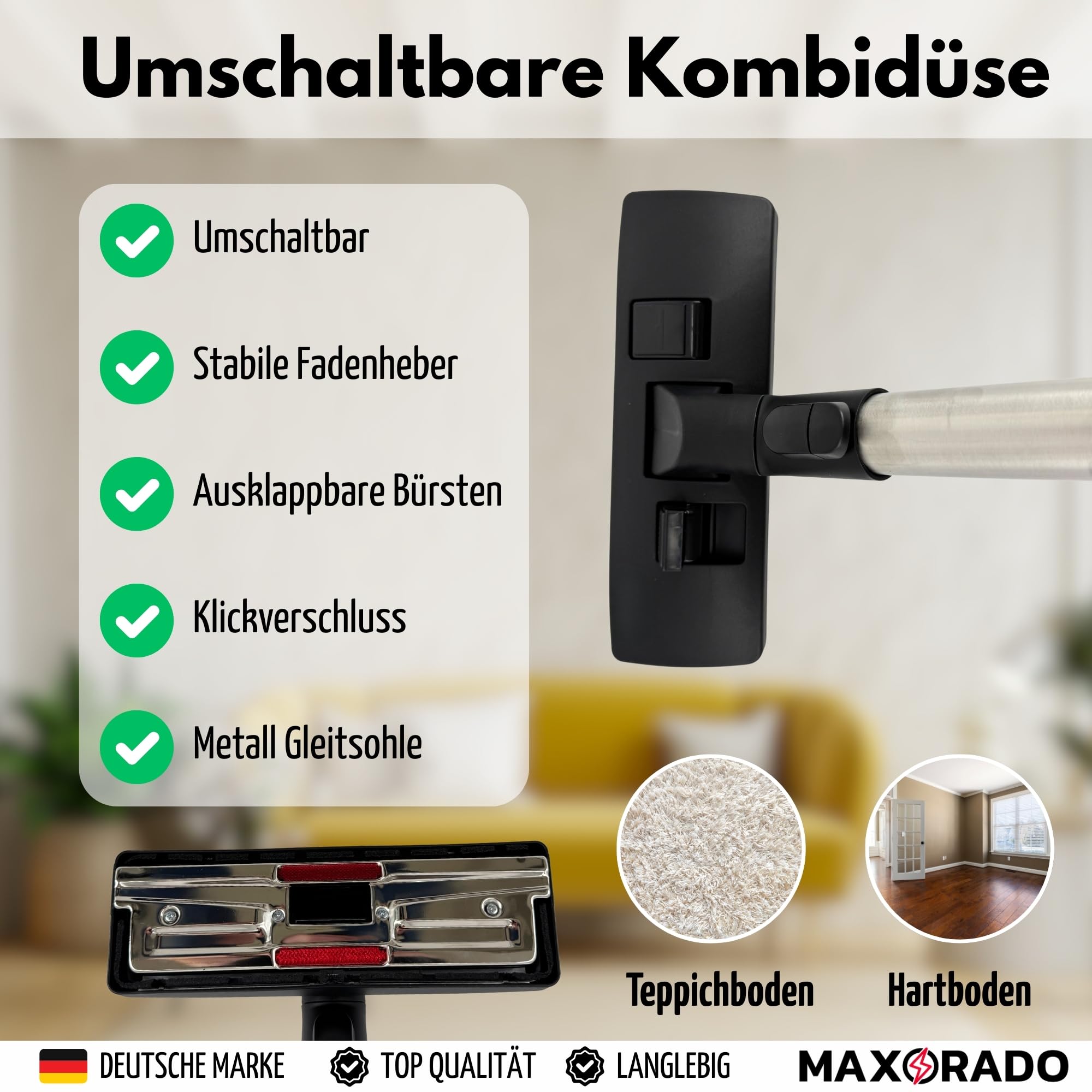 Tube Aspirateur Buse de Sol Poignée Tuyau Compatible avec Miele S8 S8000 C3 Complete & C3 Compact Pièces de rechange Buse Combi SBD Gris Plastique et métal 1 Pièce