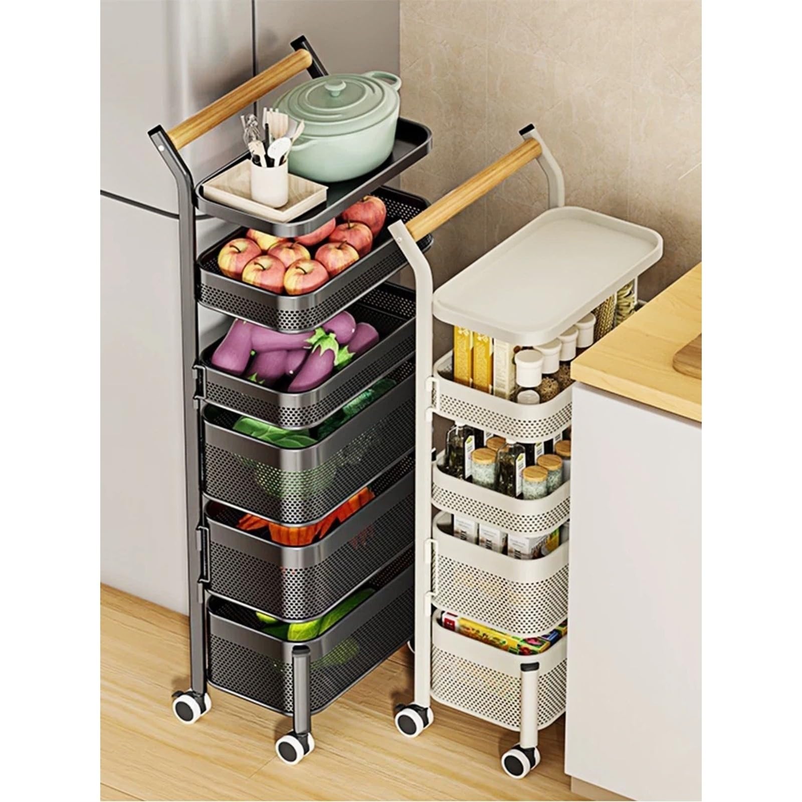 Użytkowy wózek na kółkach Obrotowy wózek kuchenny Slim Gap Wielopoziomowy organizer na przekąski i produkty kółkach