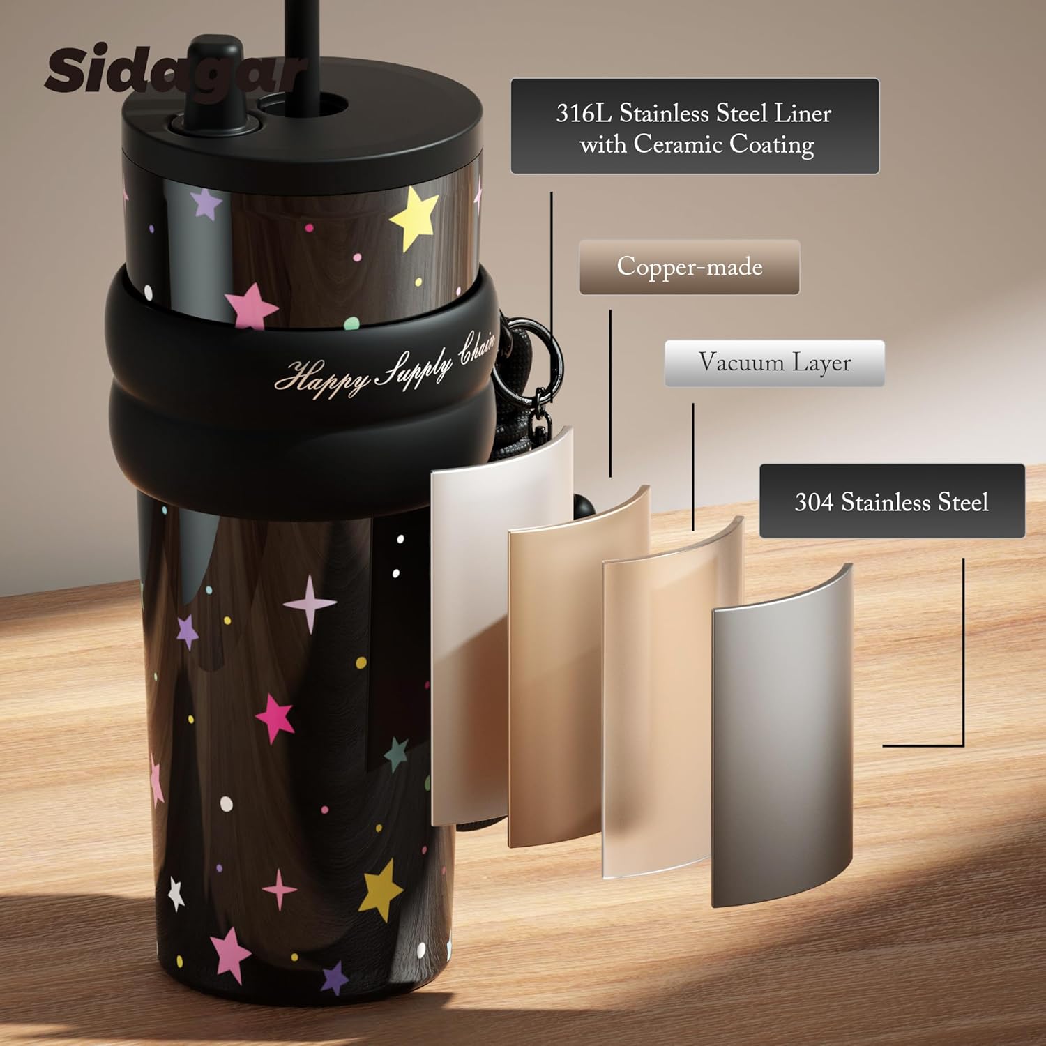 24 oz Stainless Steel Tumbler with Lid and Straw, Insulated Water Bottle Leak Proof for Hot and Cold, Portable Travel Coffee Mug, Reusable Coffee Cup for Women, Black Star - Image 7