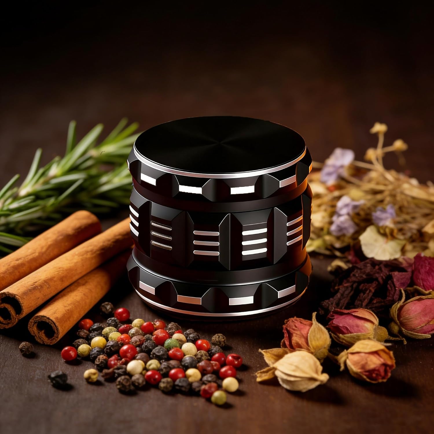 Herb Grinder 2.5”, Kitchen Tools Spice Grinder for Cooking Spices & Seasoning, Aluminum (Black)