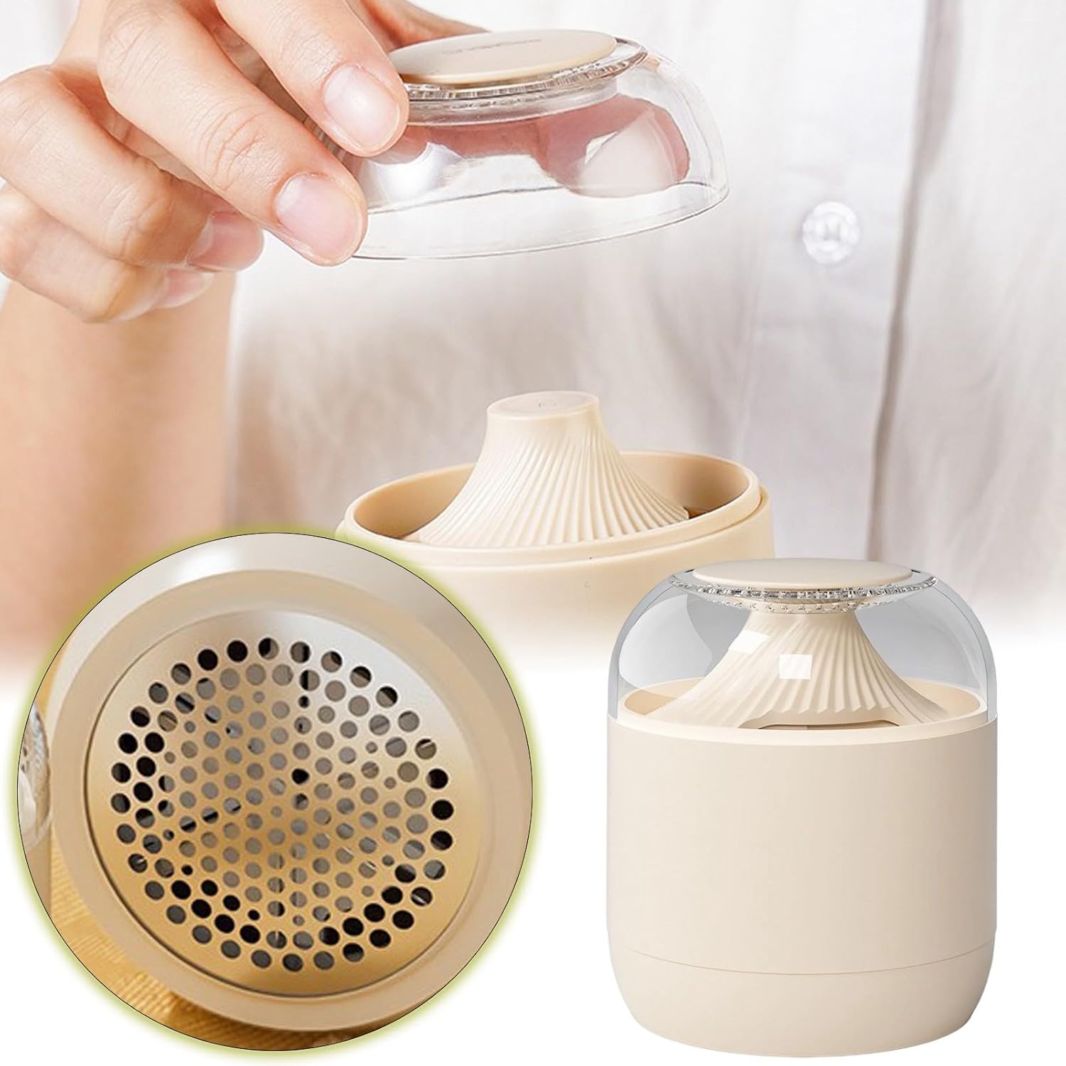 Smart Home Shaver Lint Remover with USB Type C Rechargeable Battery and Cover for Clothes Lint Cleaner for Wardrobe Care and Garment (Beige, One Size)