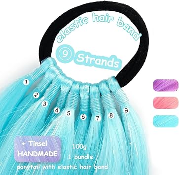 JSTHHTT Coloured Ponytail Extensions, Rainbow Hair Extensions, Hair Accessories for Girl Women, 26 inch 100g Colour Hair Extensions for Braiding, Ombre Mermaid Pony Tail for Parties and Children's Per