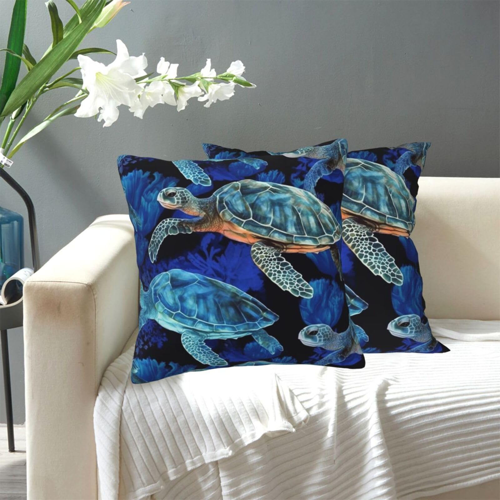 FekiLoot Decorative Throw Pillow Covers Modern Farmhouse Pillowcase Double Sided Cozy Cushion Cover for Sofa Couch Bed 20"X20" Blue Sea Turtle in Ocean