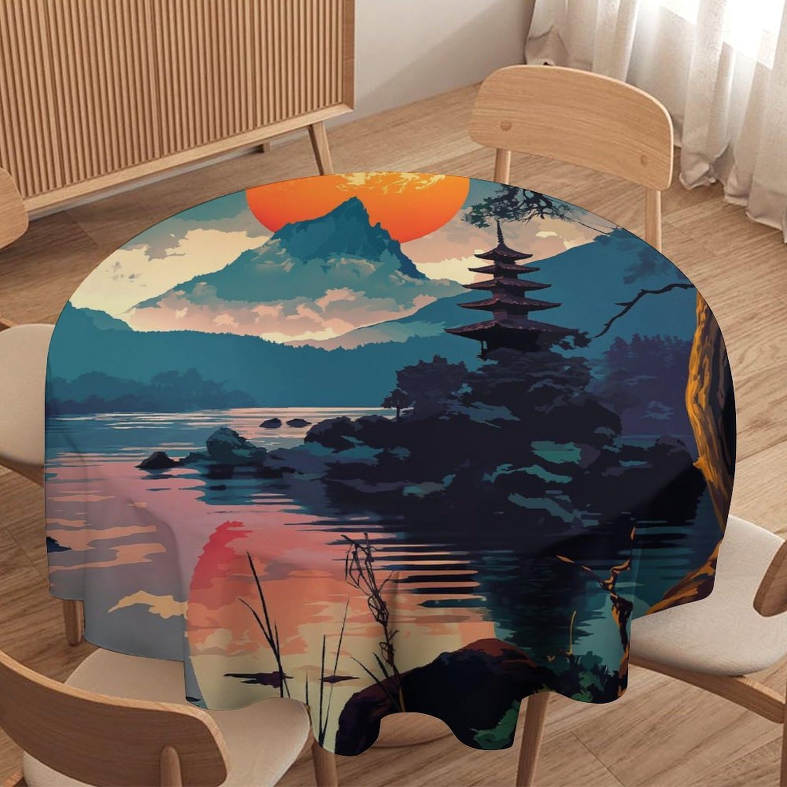 ORDOBO 3D Print Round Tablecloth - Dashan Lake Fashion Waterproof Dust-Proof Table Cover For Dinner Kitchen Holiday Home Protect Table Decoration 127X127Cm