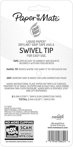 Miniatura 6 de Paper Mate Liquid Paper DryLine - Cinta adhesiva blanca con corrección de agarre, 2 unidades