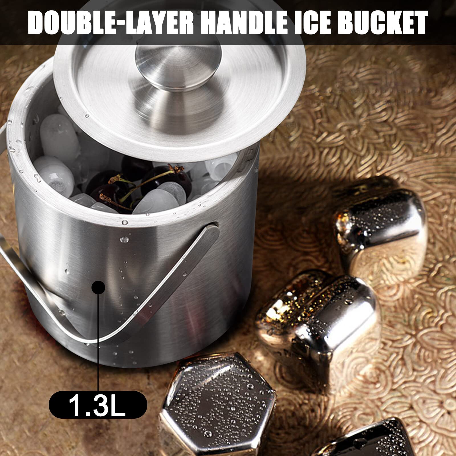 Contenitore Per Ghiaccio In Acciaio Inox Da 1,3L - Doppia Parete Isolata Con Pinza - Foto 2