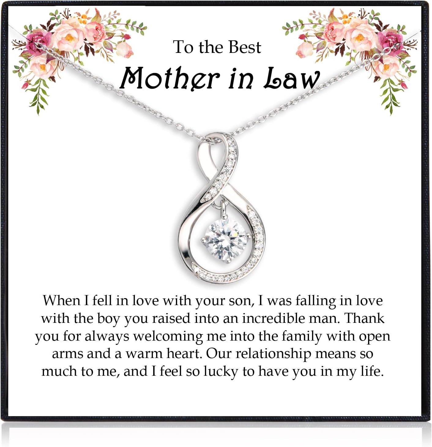 EPIRORA Gifts for Mom- Cubic Zirconia Love Knot Pendant Necklace for Mom/ Mother in Law/ Boyfriend's Mom/ Mother of the Bride/ Mother of the Groom, Dainty Jewelry Gifts for Wedding Birthday Christmas, 18"