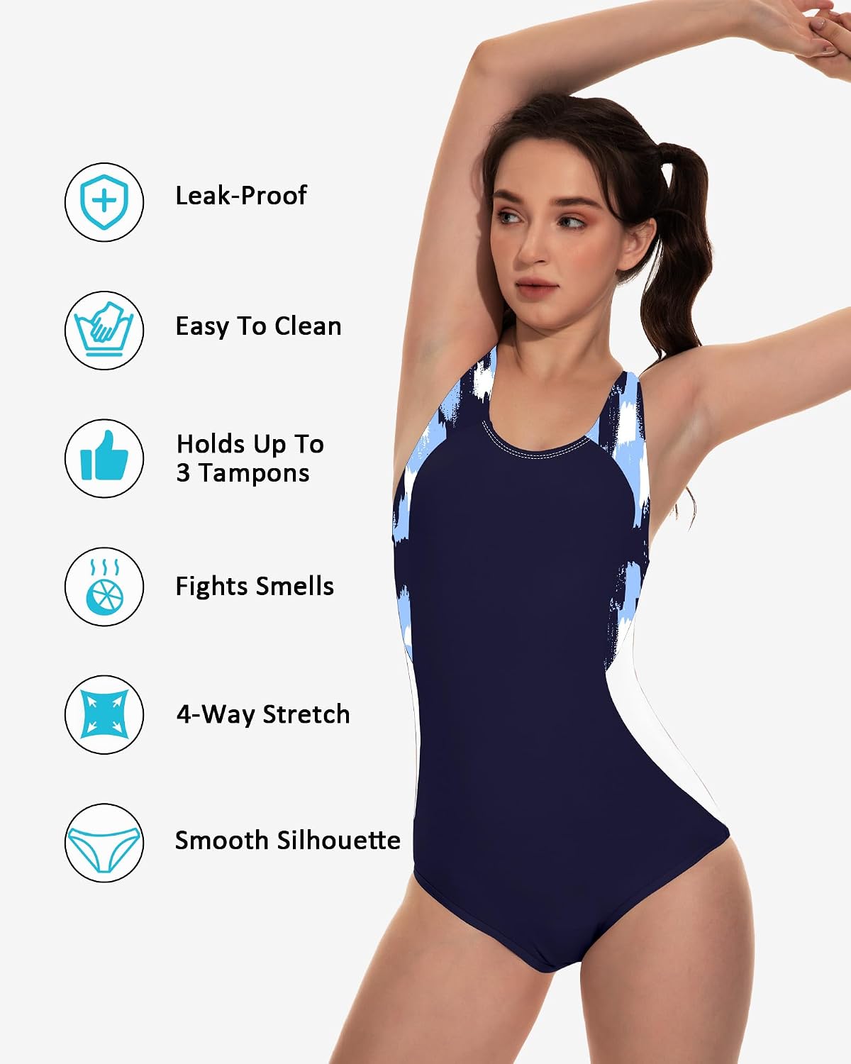 Beautikini Period Swimwear One Piece Racerback Training Bathing Suit Women Period Swimsuits for Teen Girls