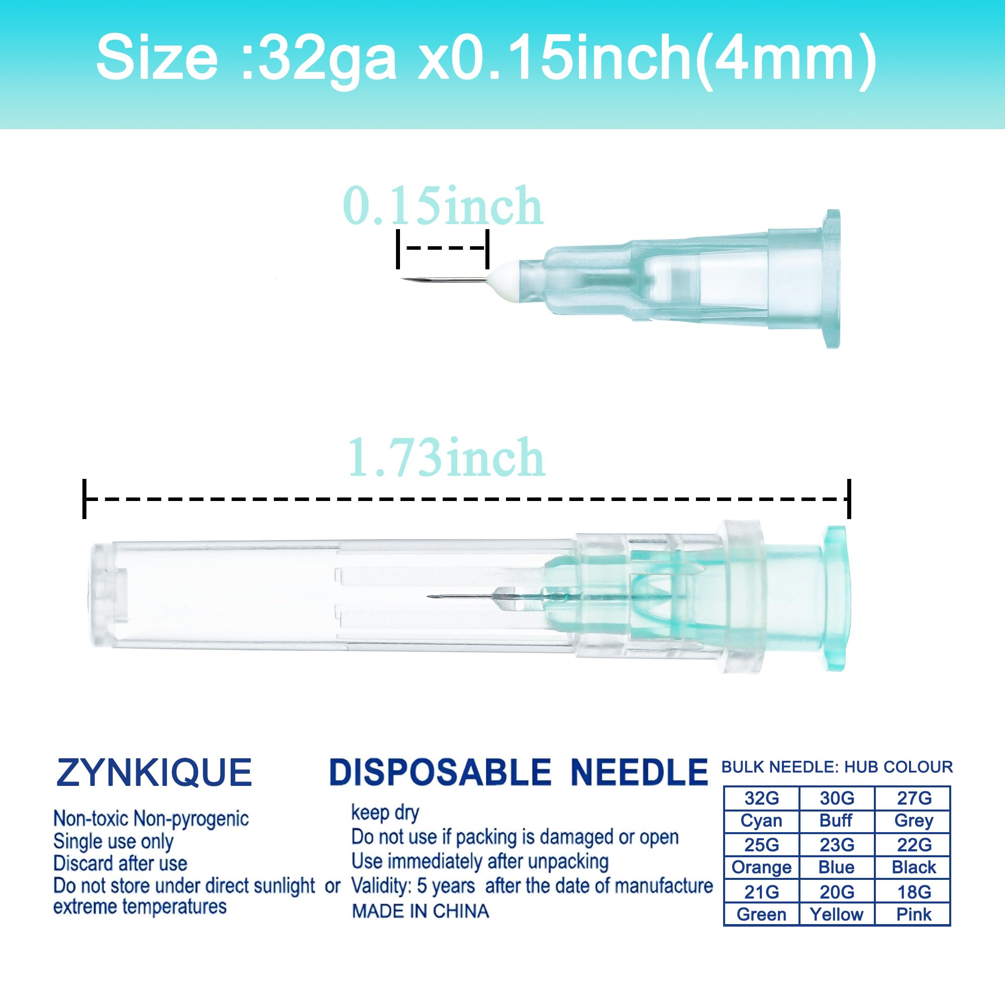 32 Gauge 0.15 inch/4mm Disposable Needles, Luer Lock Dispensing Needle Accessorie, Individual Packaged, Pack of 100 — Amazon image 2