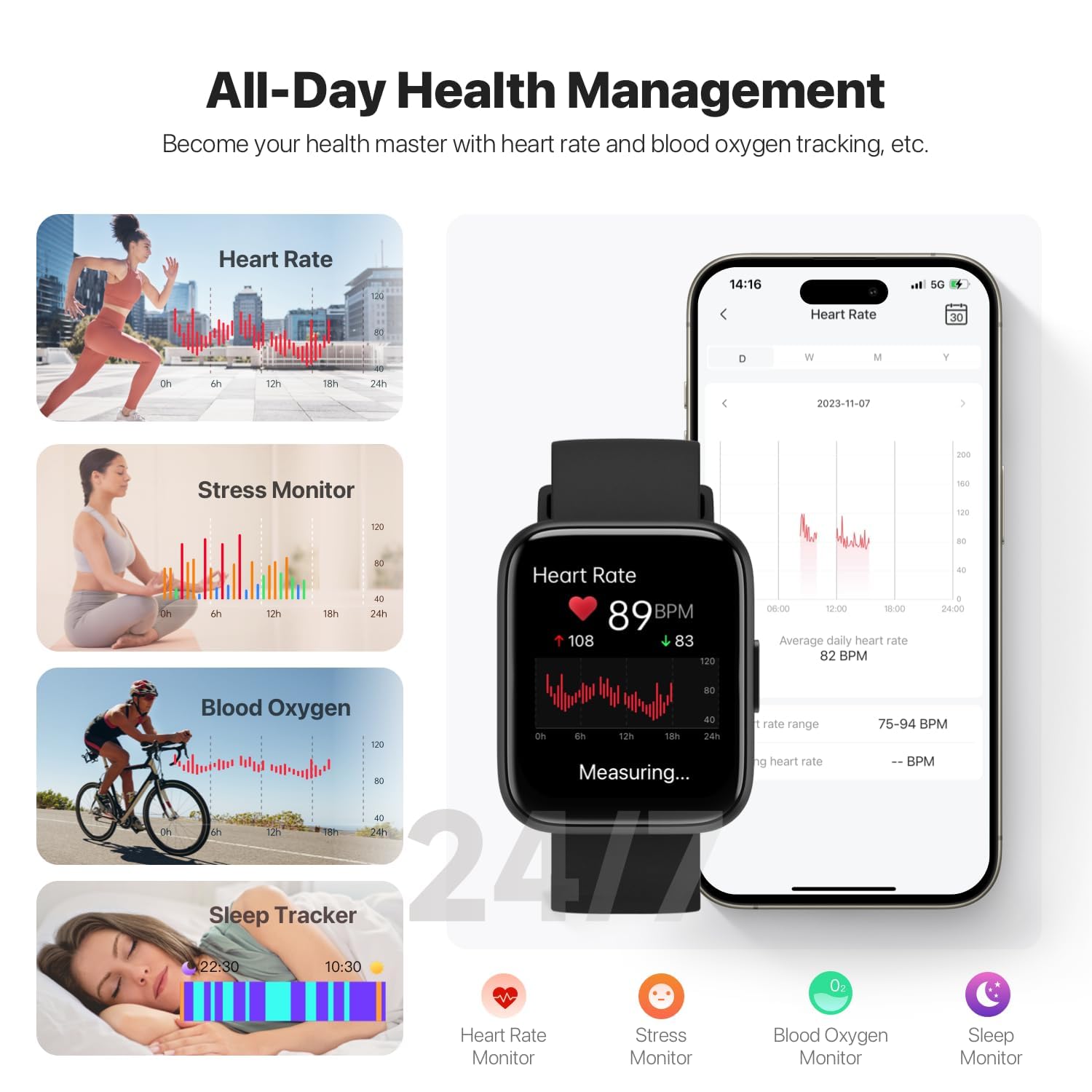 JeeJTek Relojes inteligentes para hombres y mujeres, dial dinámico HD de 1.8 pulgadas, rastreador de fitness 2025 con 100 modos deportivos, monitor de frecuencia cardíaca/sueño, IP68 impermeable