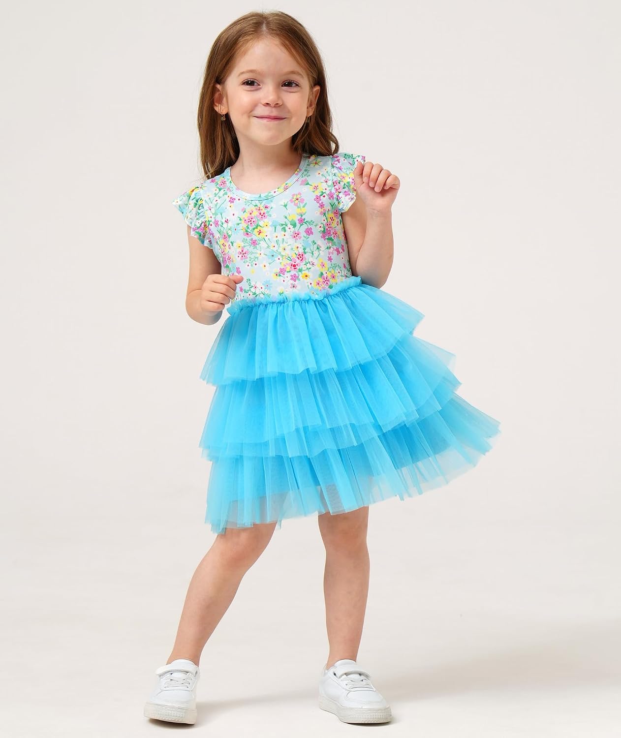 Bamboo Viscose Toddler Girl Dress Summer Flutter Sleeve Casual Tulle Tutu Dress