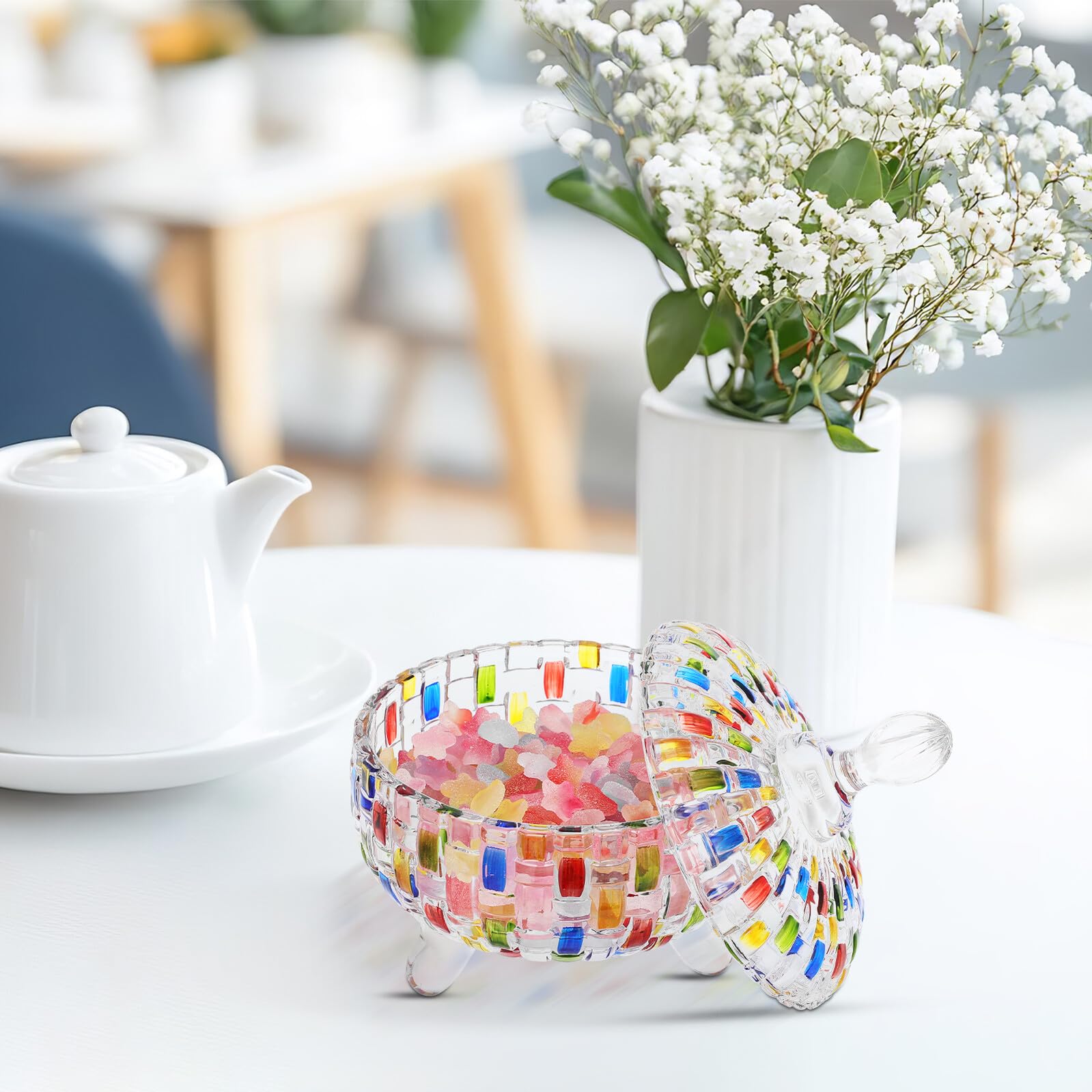 Barattolo Porta Caramelle in Vetro con Coperchio, Motivo Intrecciato | Biscotti e Frutta Secca, Uso in Cucina e Soggiorno, Design Raffinato con Atmosfera Artistica